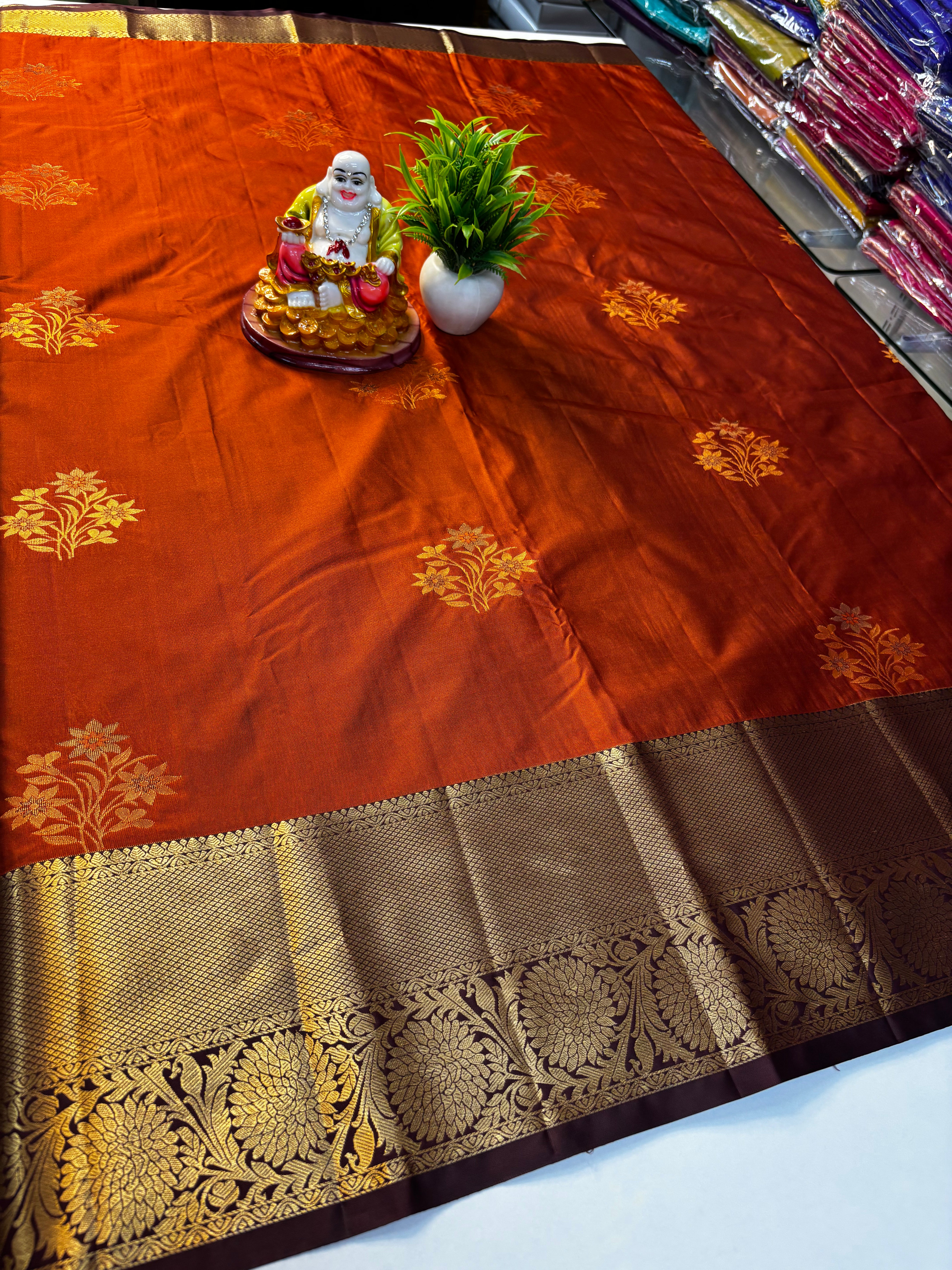 Premium Semi Silk Rust Orange Saree with Rich Pallu By Padmavathi Silks and Sarees