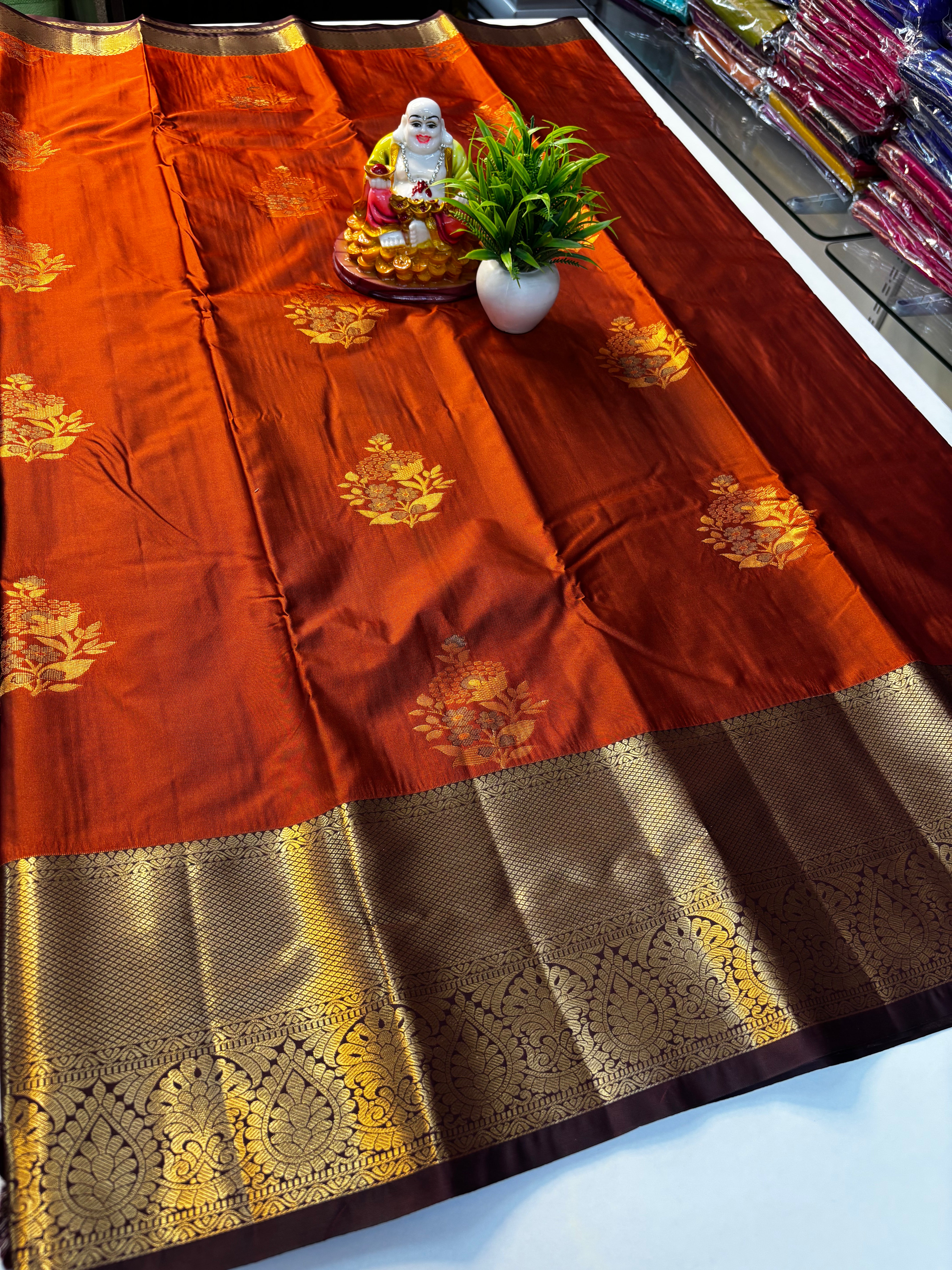 Premium Semi Silk Rust Orange Saree with Rich Pallu By Padmavathi Silks and Sarees