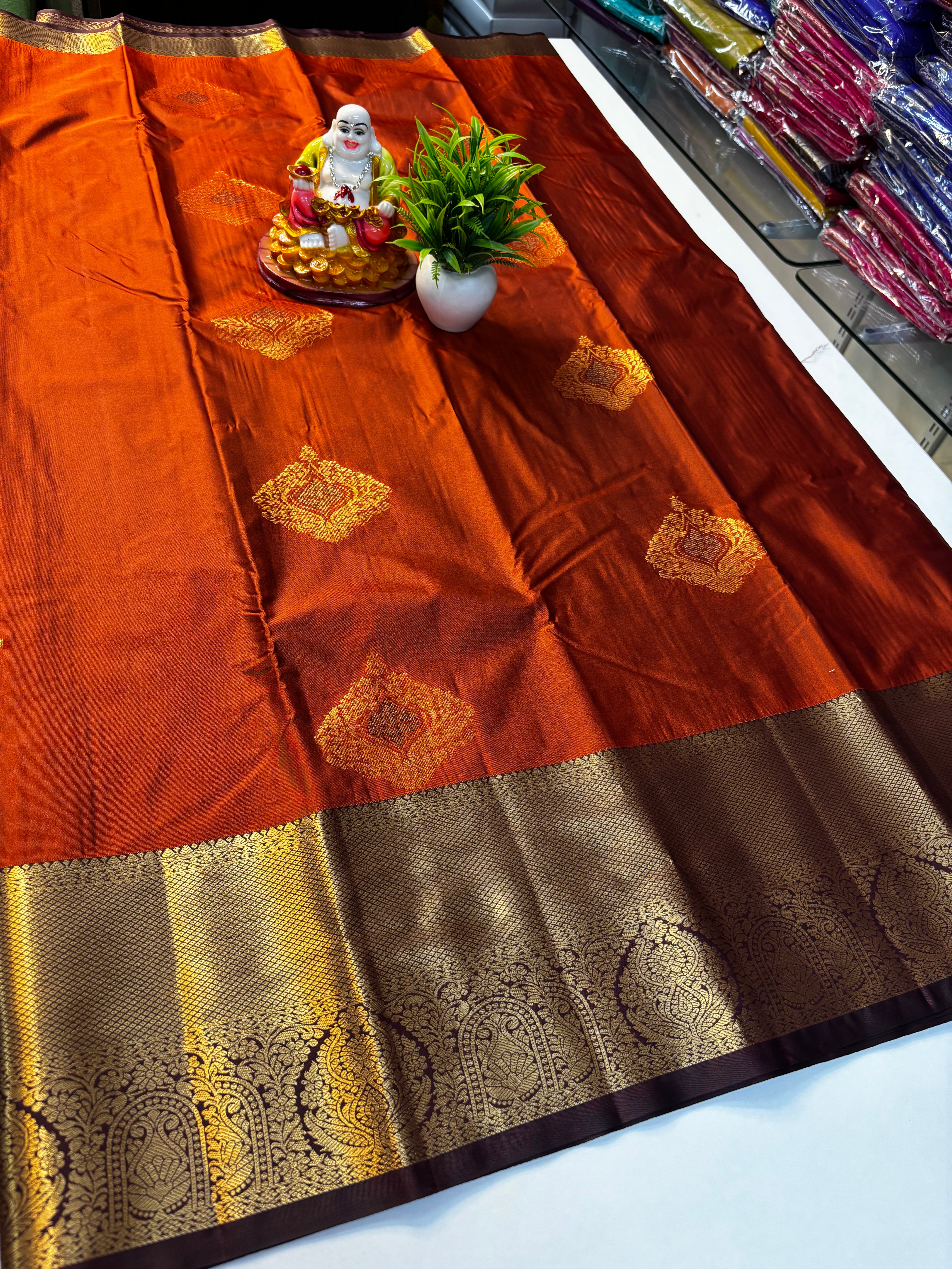 Premium Semi Silk Rust Orange Saree with Rich Pallu By Padmavathi Silks and Sarees