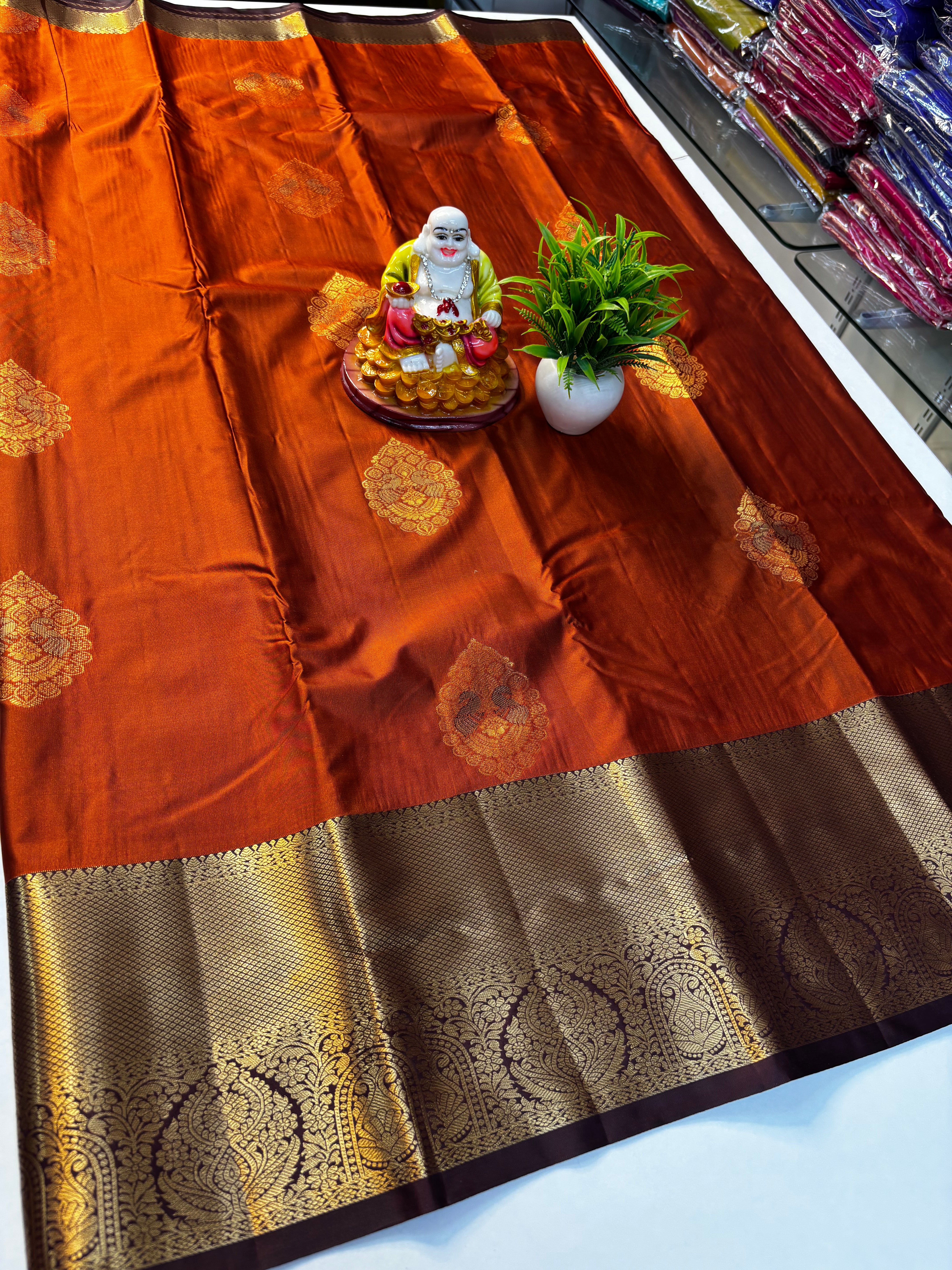 Premium Semi Silk Rust Orange Saree with Rich Pallu By Padmavathi Silks and Sarees