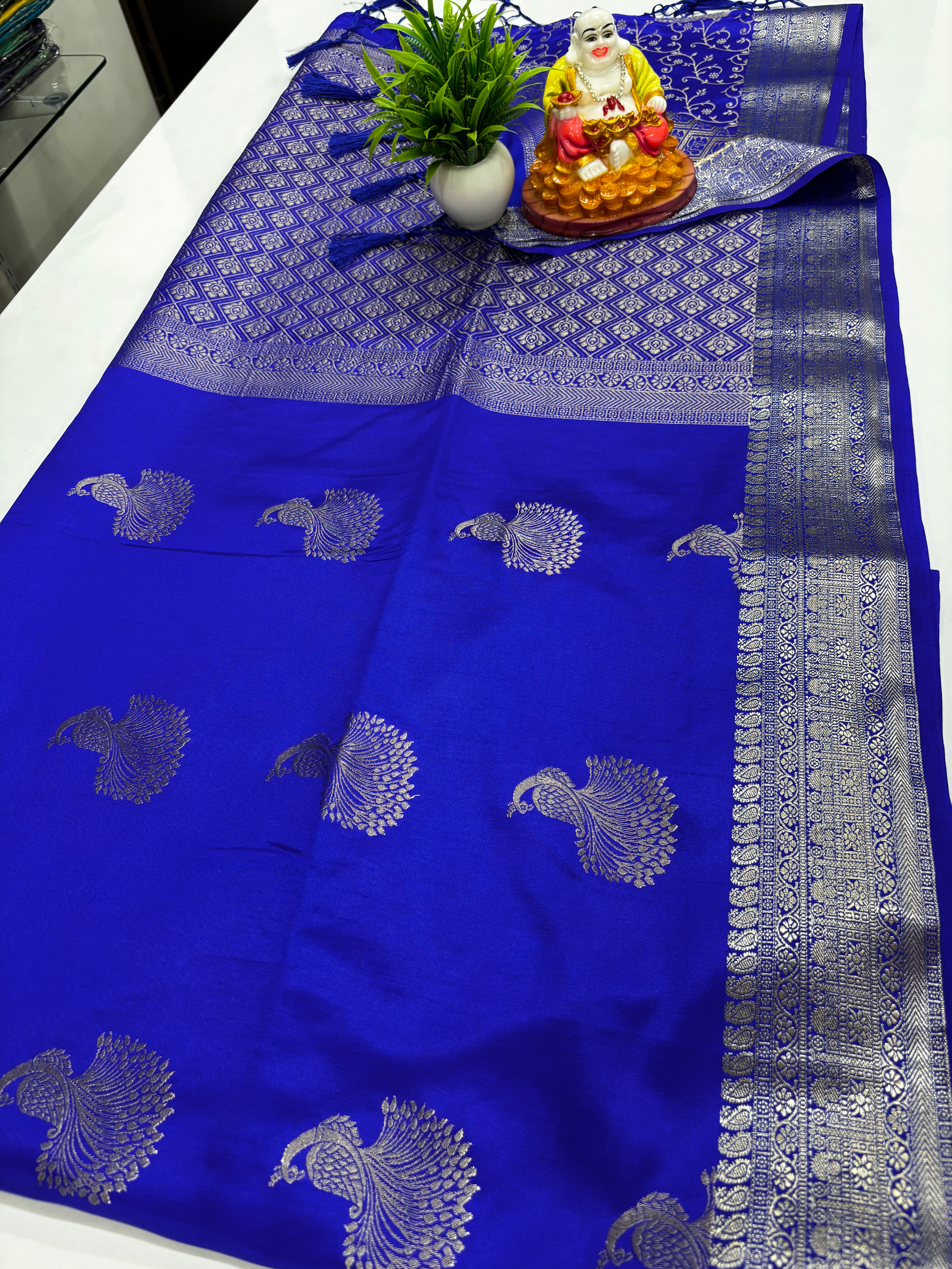 primium satin saree with beautiful peacock design with brocade blouse and rich pallu