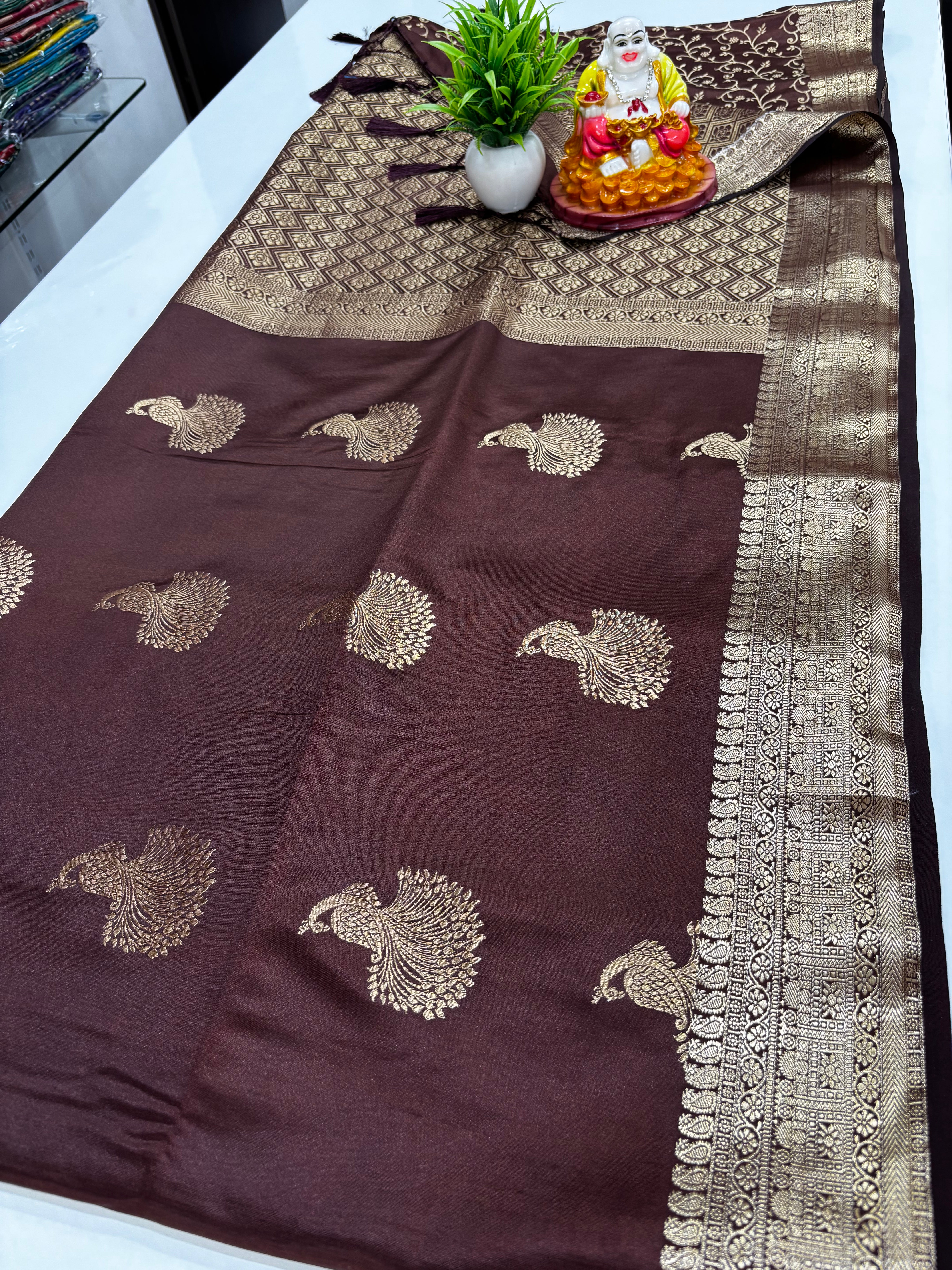 Premium Satin Saree with Rich Pallu & Butta Blouse-elagant and shining