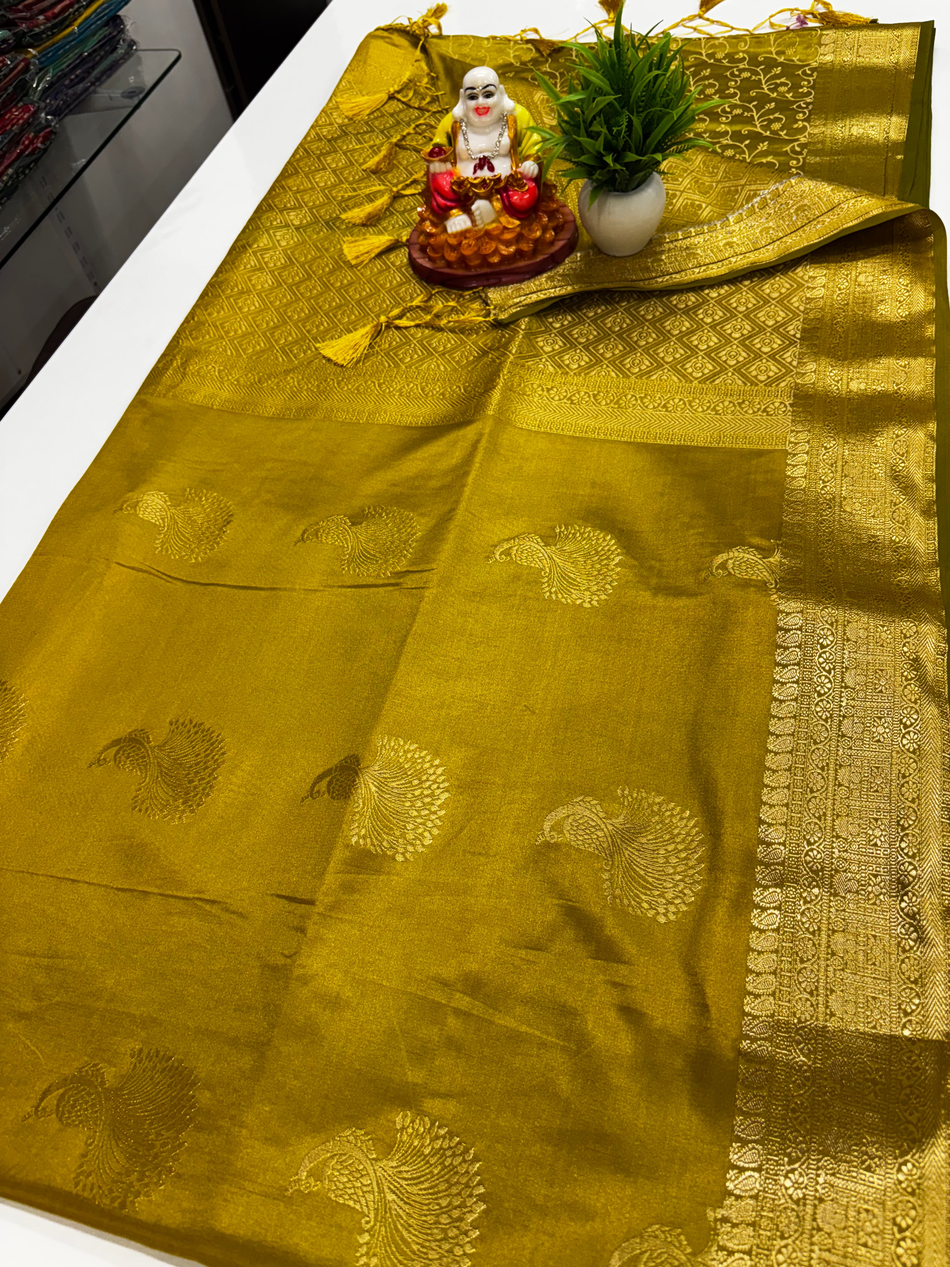Premium Satin Saree with Rich Pallu & Butta Blouse-elagant and shining