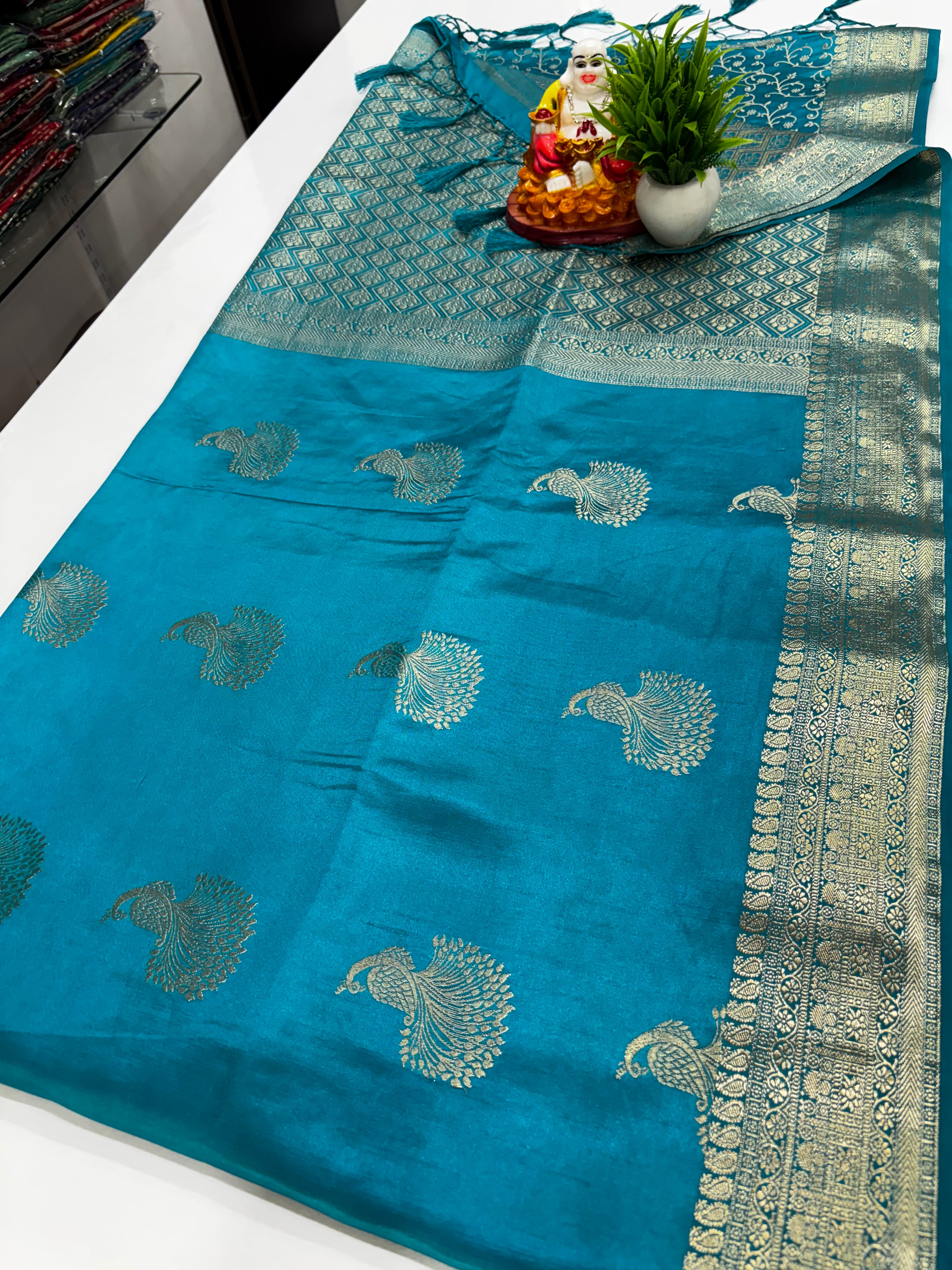 Premium Satin Saree with Rich Pallu & Butta Blouse-elagant and shining