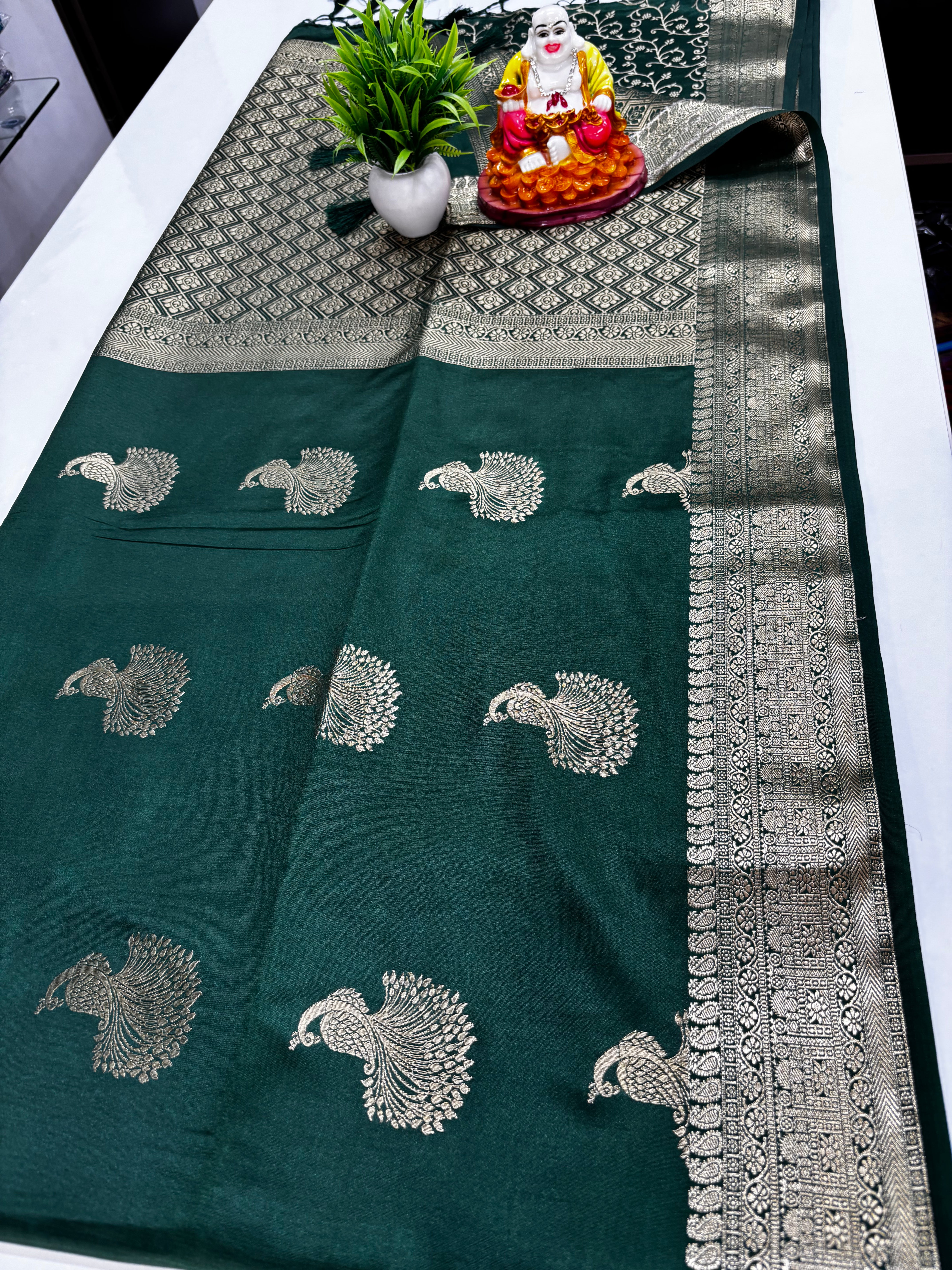 primium satin saree with beautiful peacock design with brocade blouse and rich pallu
