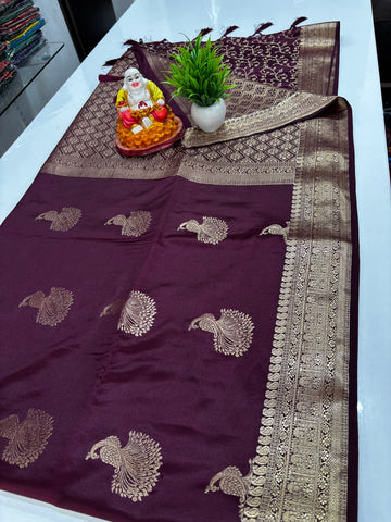 primium satin saree with beautiful peacock design with brocade blouse and rich pallu