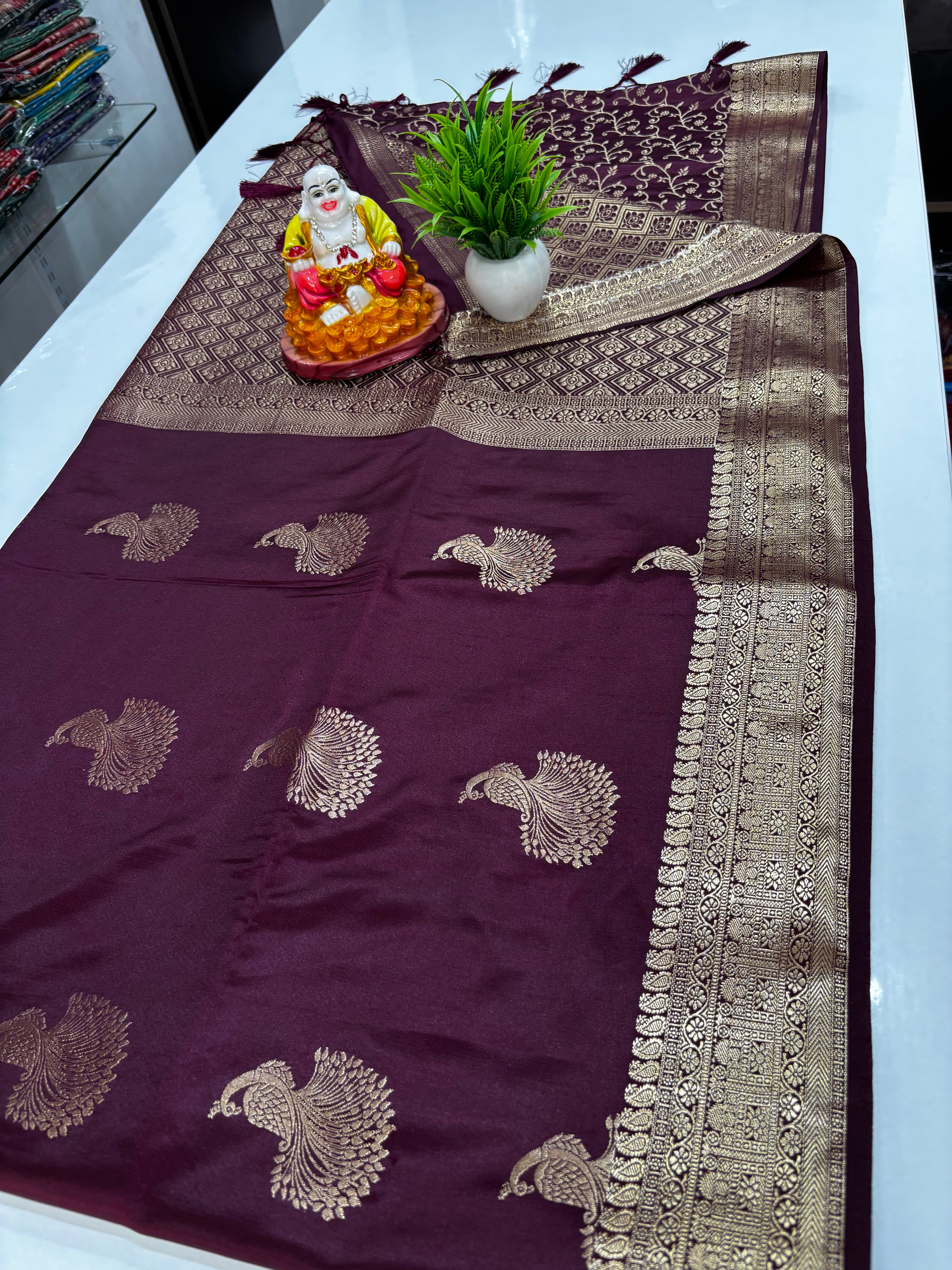 Premium Satin Saree with Rich Pallu & Butta Blouse-elagant and shining