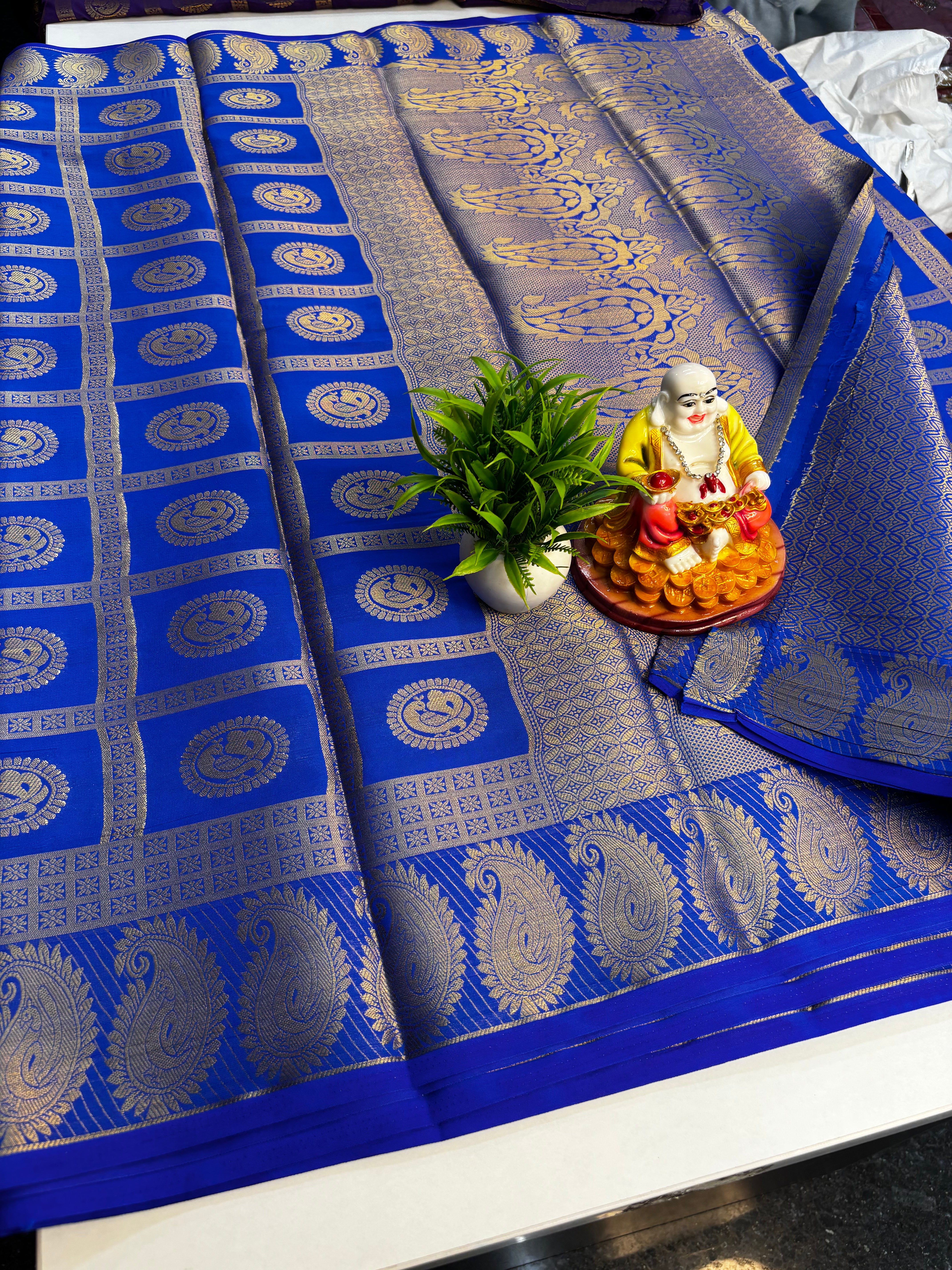 Elegant Mysore Crepe Silk Saree with Peacock Design & Rich Pallu | Padmavathi Silks and Sarees