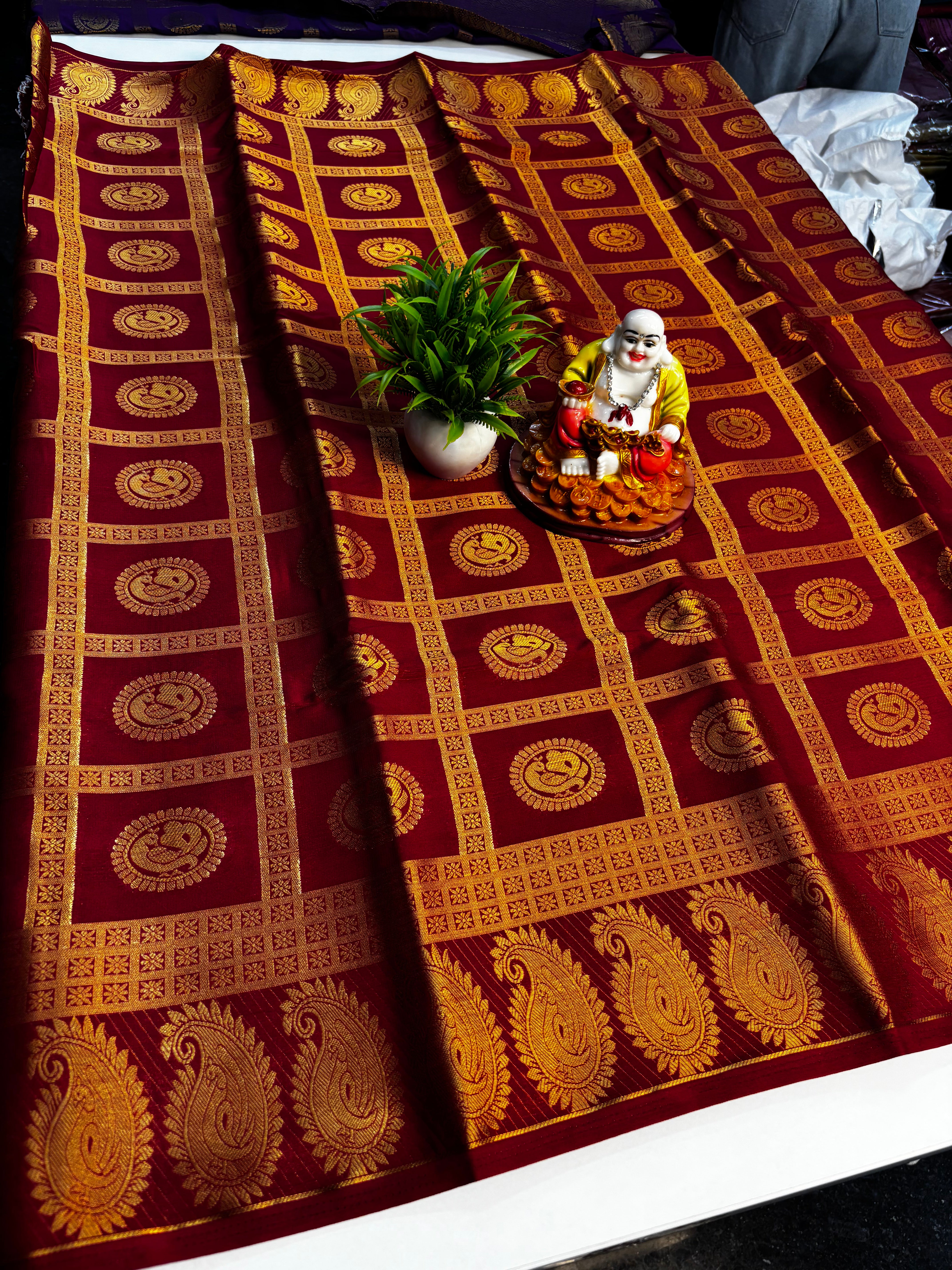 Elegant Mysore Crepe Silk Saree with Peacock Design & Rich Pallu | Padmavathi Silks and Sarees