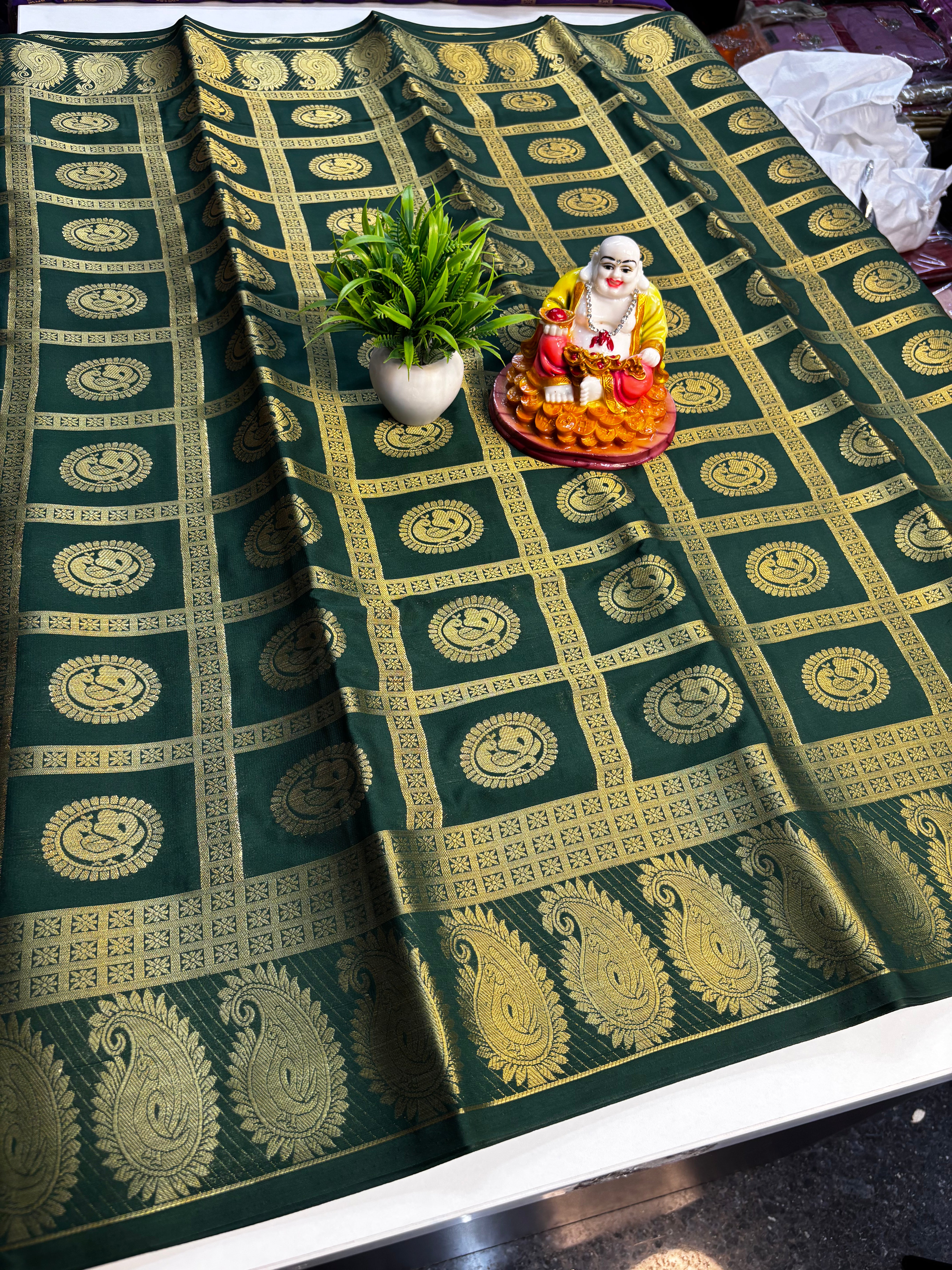Elegant Mysore Crepe Silk Saree with Peacock Design & Rich Pallu | Padmavathi Silks and Sarees