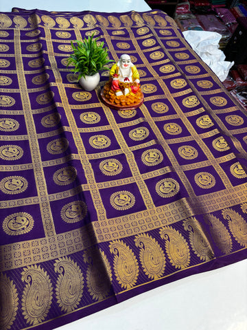 Elegant Mysore Crepe Silk Saree with Peacock Design & Rich Pallu | Padmavathi Silks and Sarees