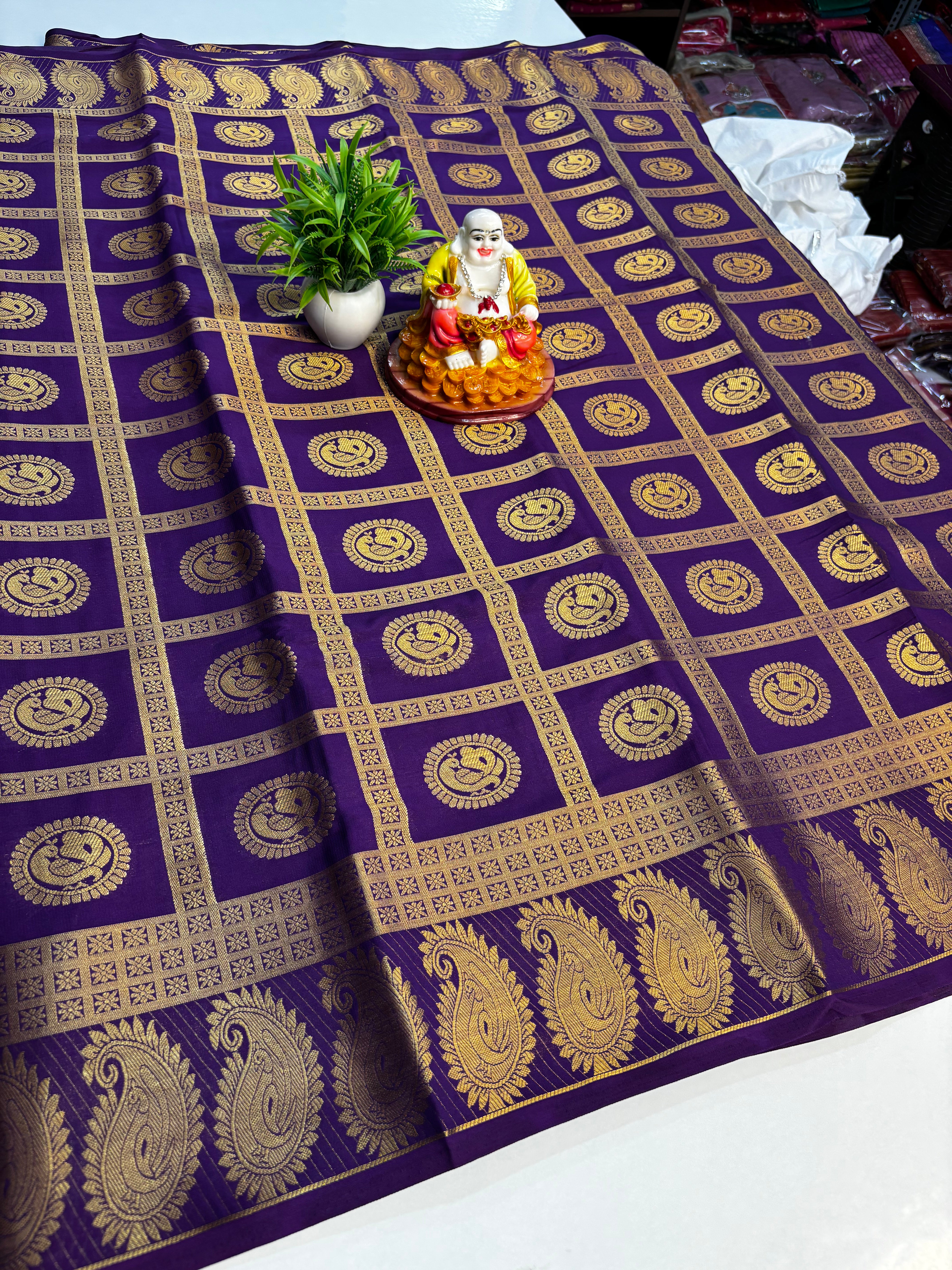 Elegant Mysore Crepe Silk Saree with Peacock Design & Rich Pallu | Padmavathi Silks and Sarees