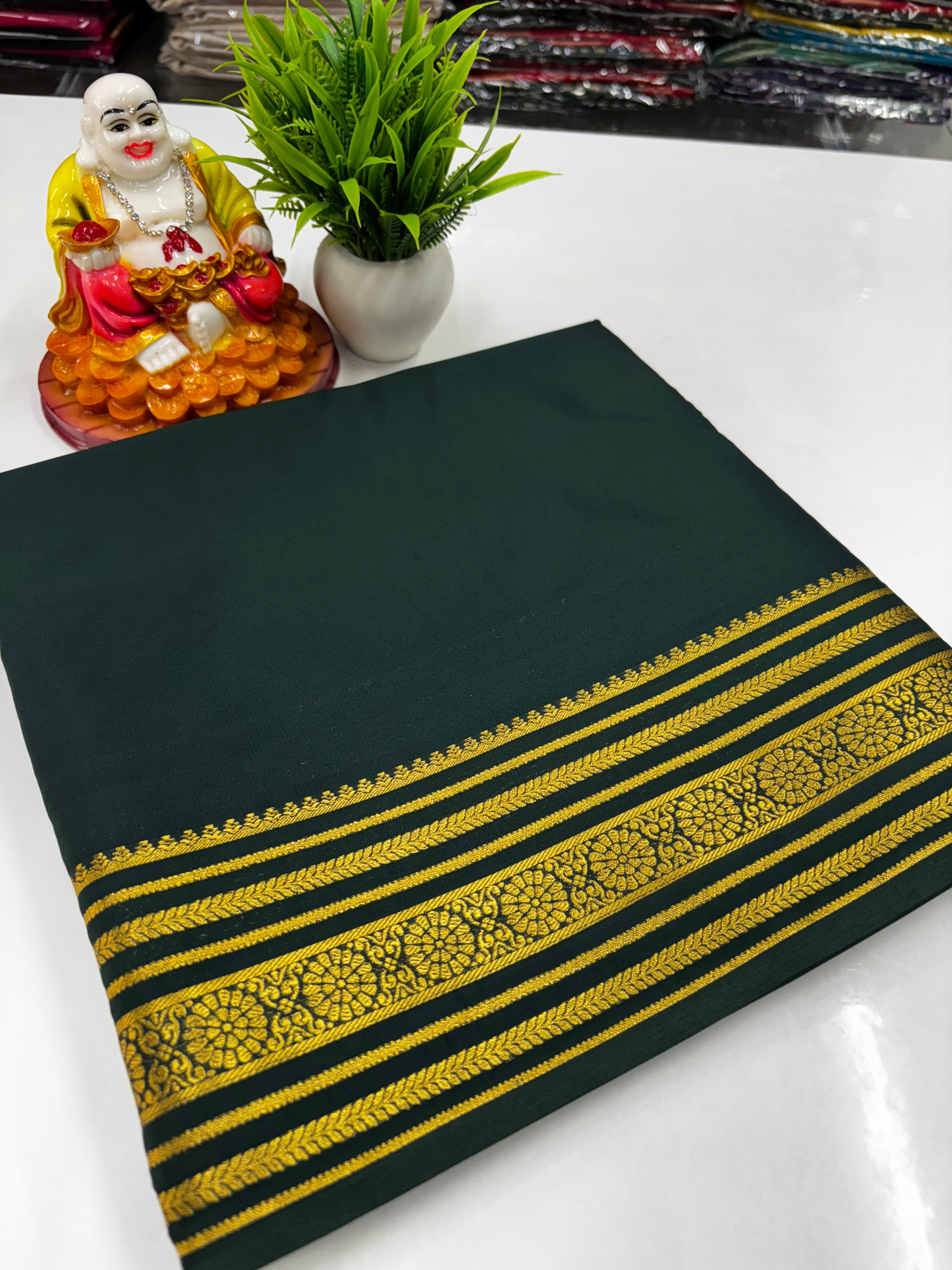 Mysore Crepe Silk Saree with Beautiful Border & Chit Pallu – Padmavathi Silks and Sarees