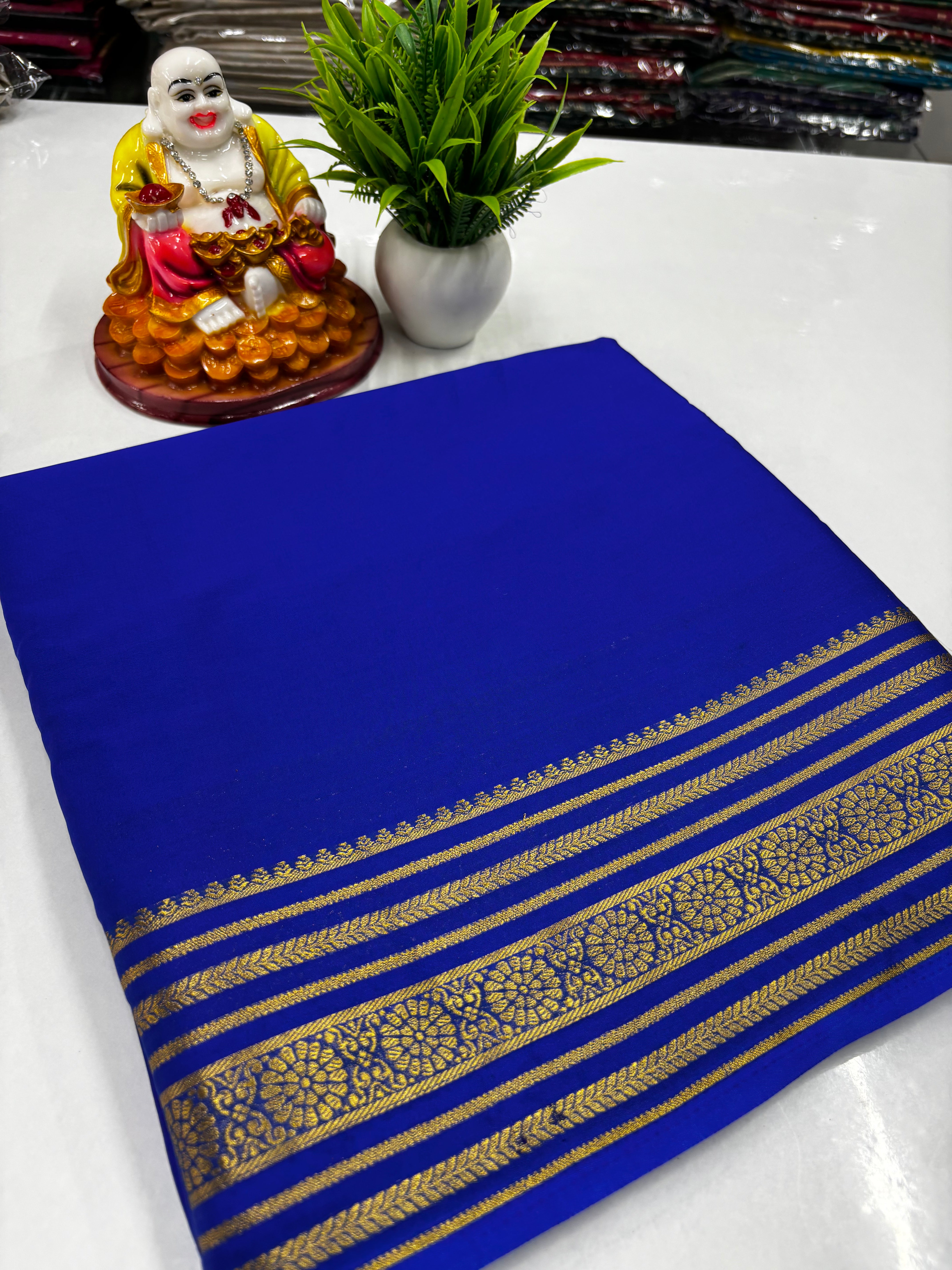 Mysore Crepe Silk Saree with Beautiful Border & Chit Pallu – Padmavathi Silks and Sarees