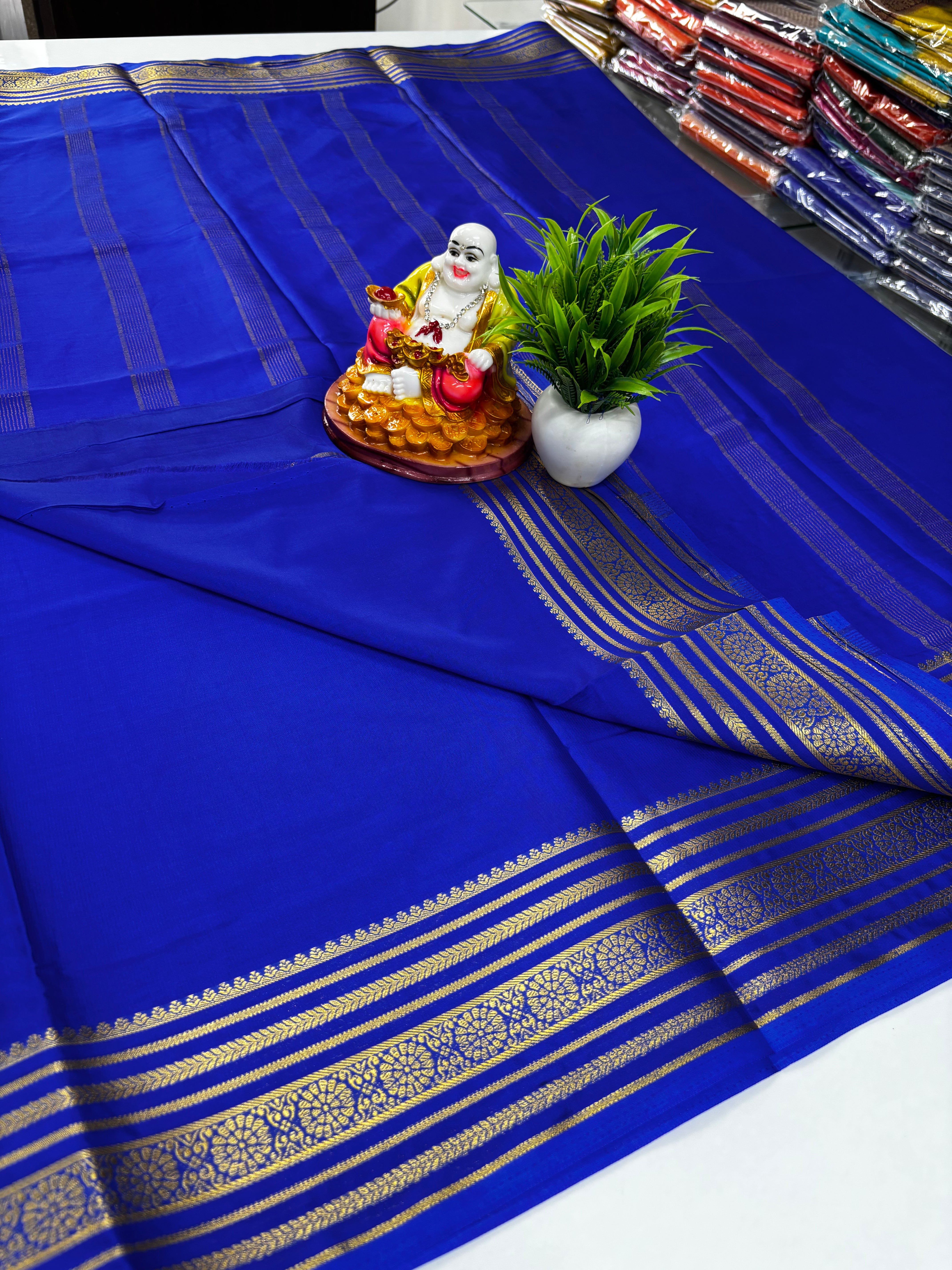 Mysore Crepe Silk Saree with Beautiful Border & Chit Pallu – Padmavathi Silks and Sarees