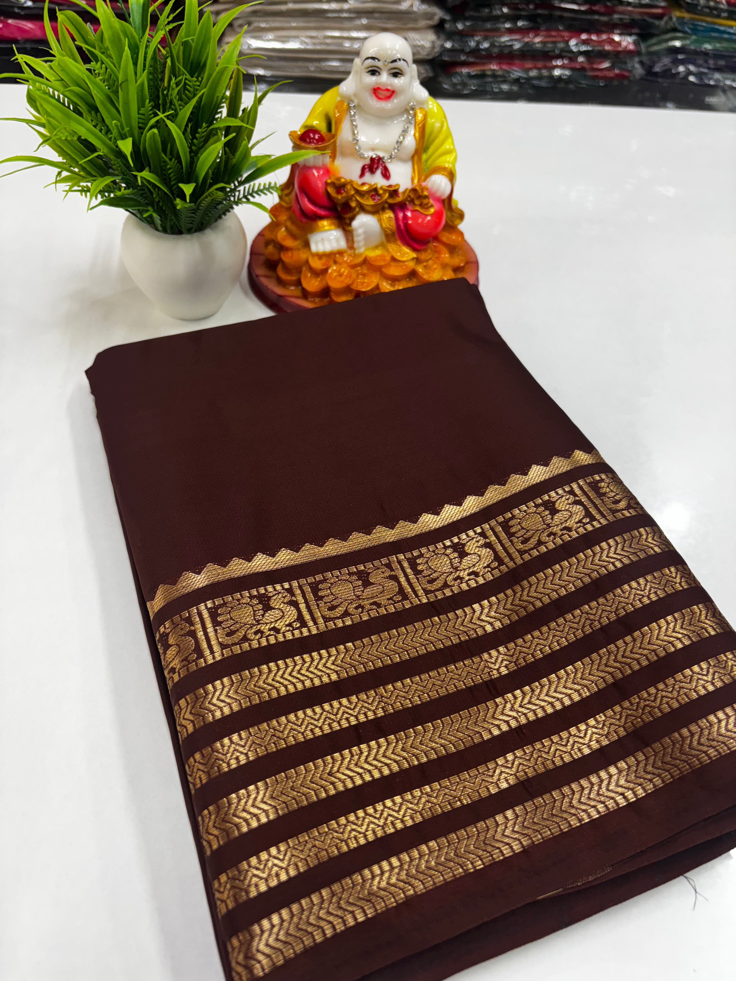 Semi Crepe Saree with Small Beautiful Peacock Border