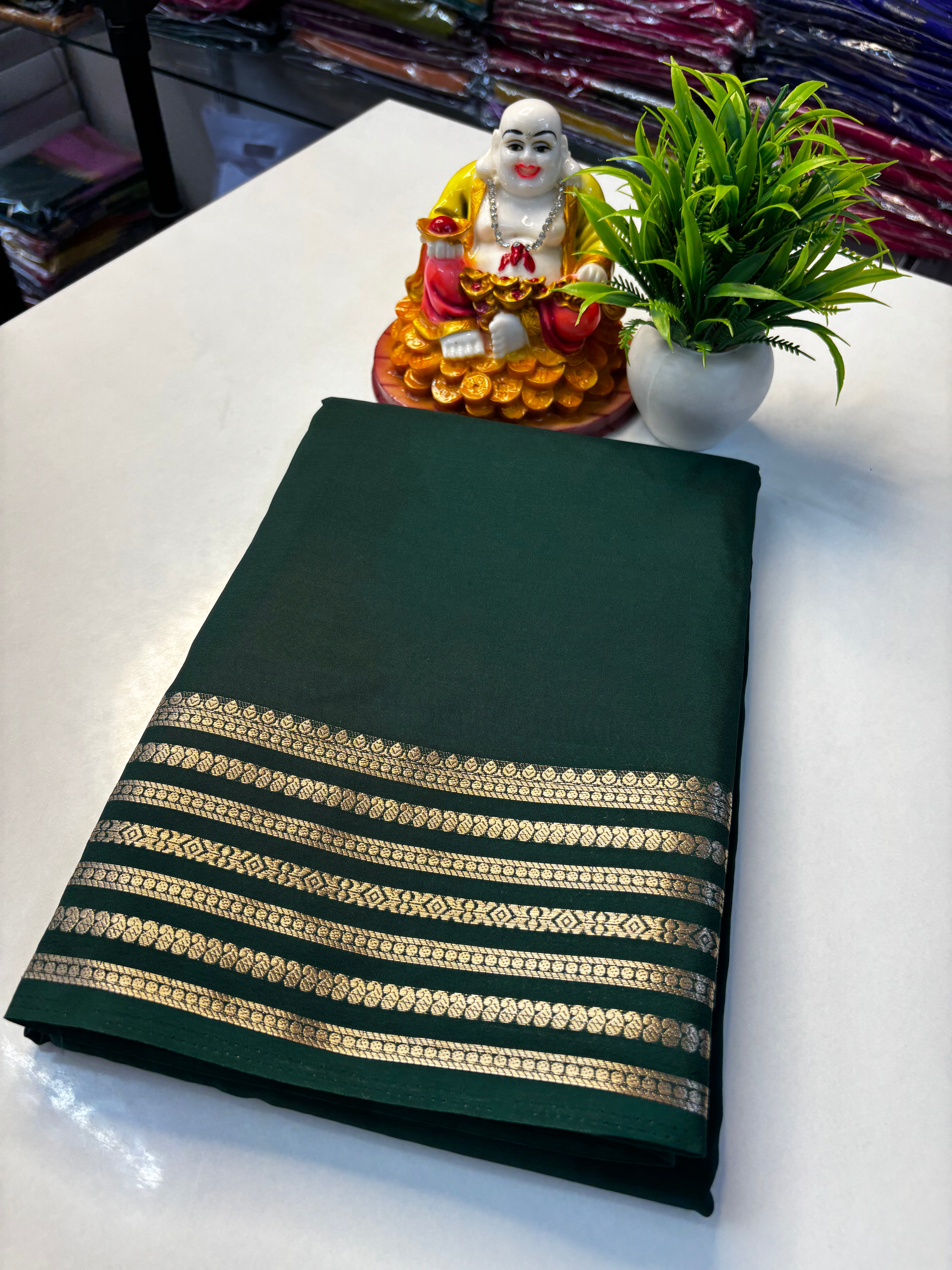 Mysore Crepe Silk Saree with Rich Pallu & Mango Border