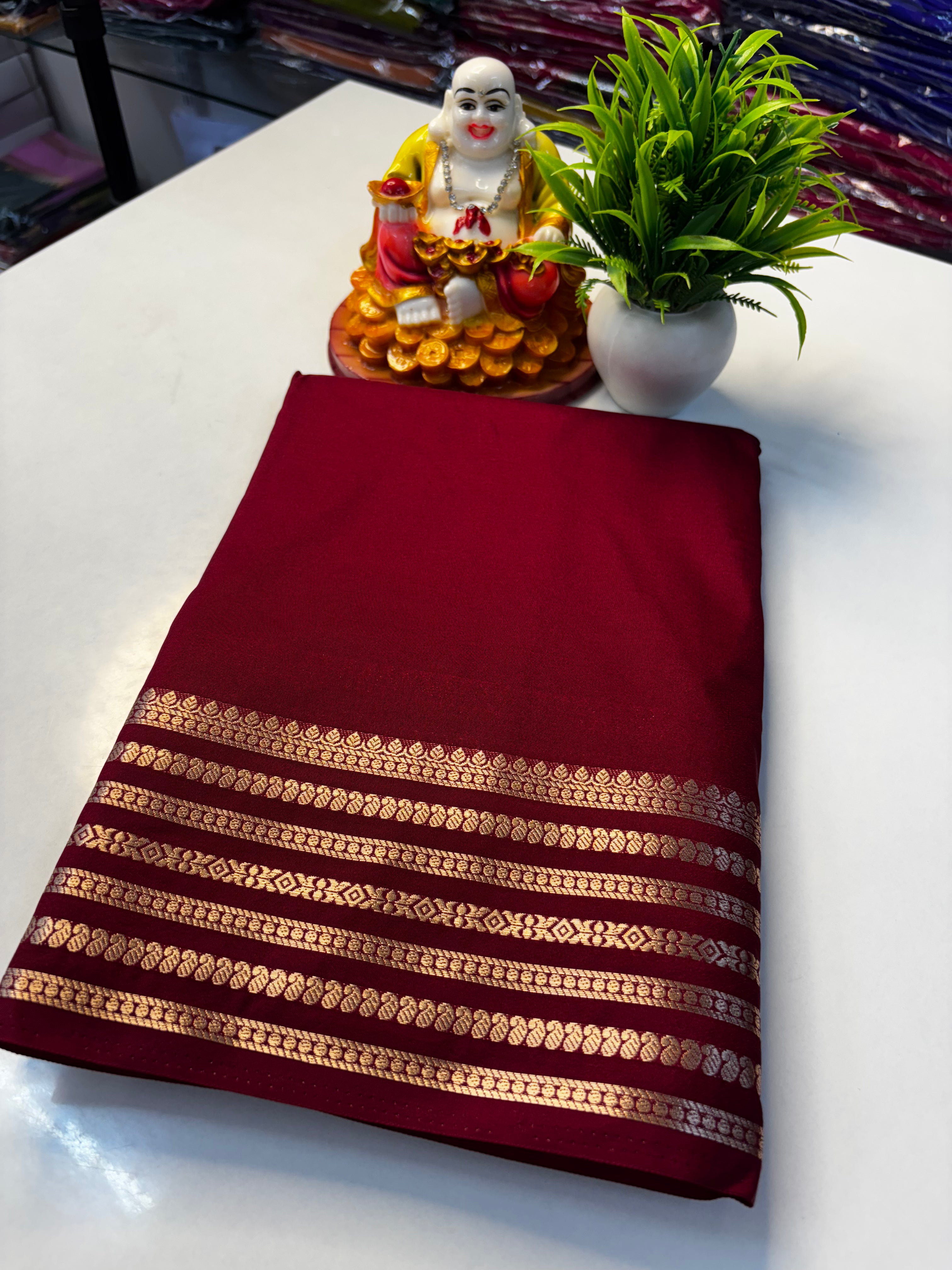 Mysore Crepe Silk Saree with Rich Pallu & Mango Border