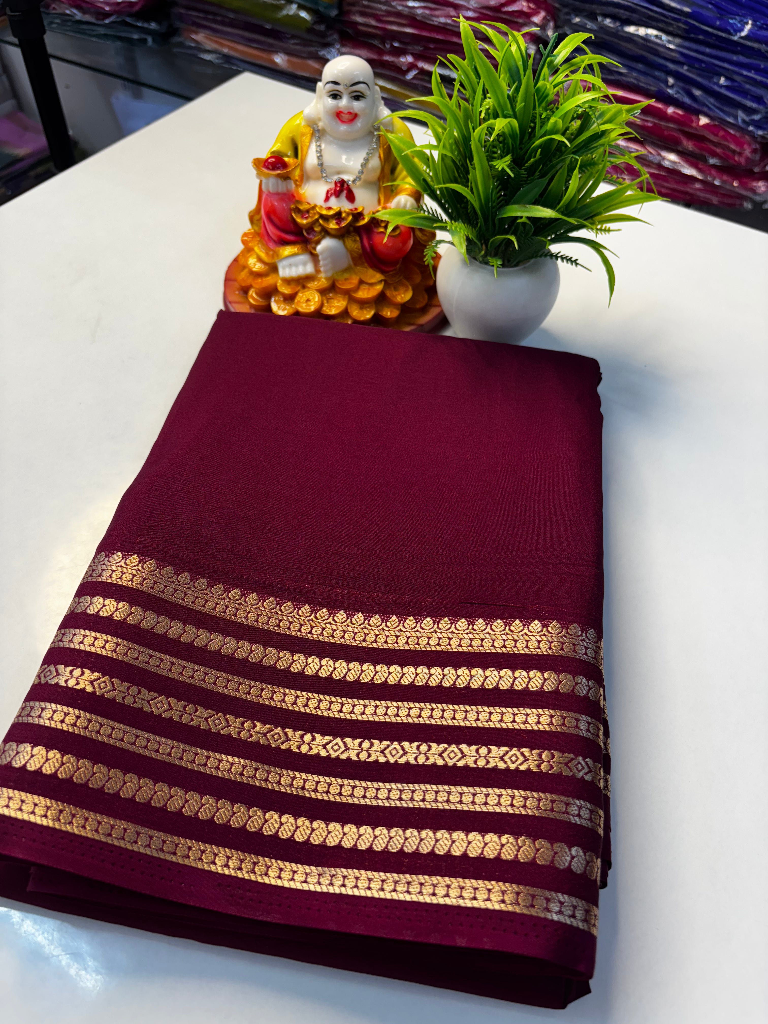 Mysore Crepe Silk Saree with Rich Pallu & Mango Border
