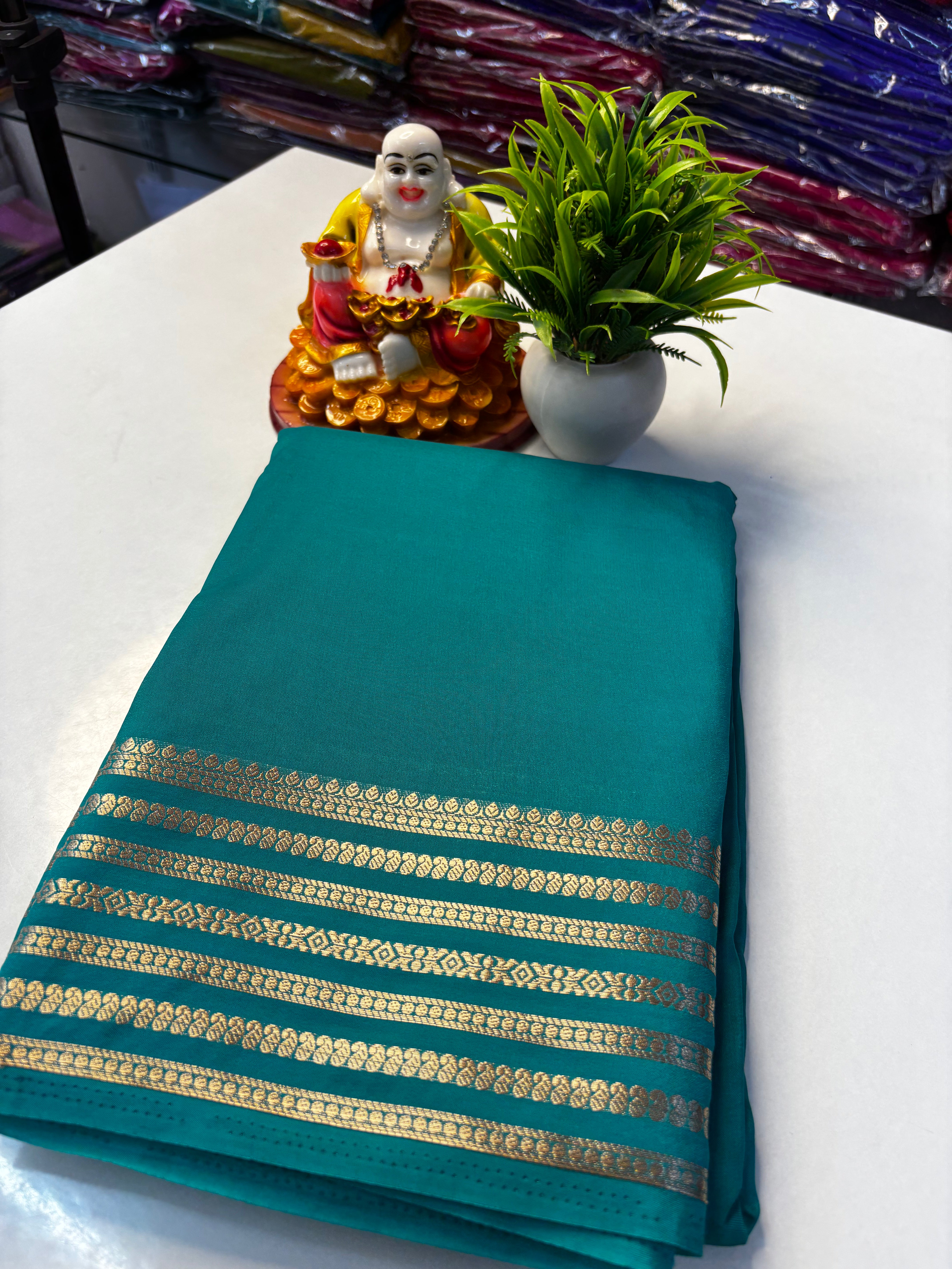 Mysore Crepe Silk Saree with Rich Pallu & Mango Border