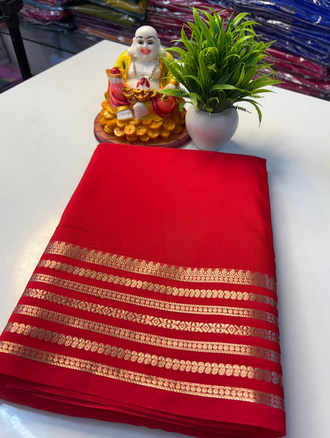 Mysore Crepe Silk Saree with Rich Pallu & Mango Border