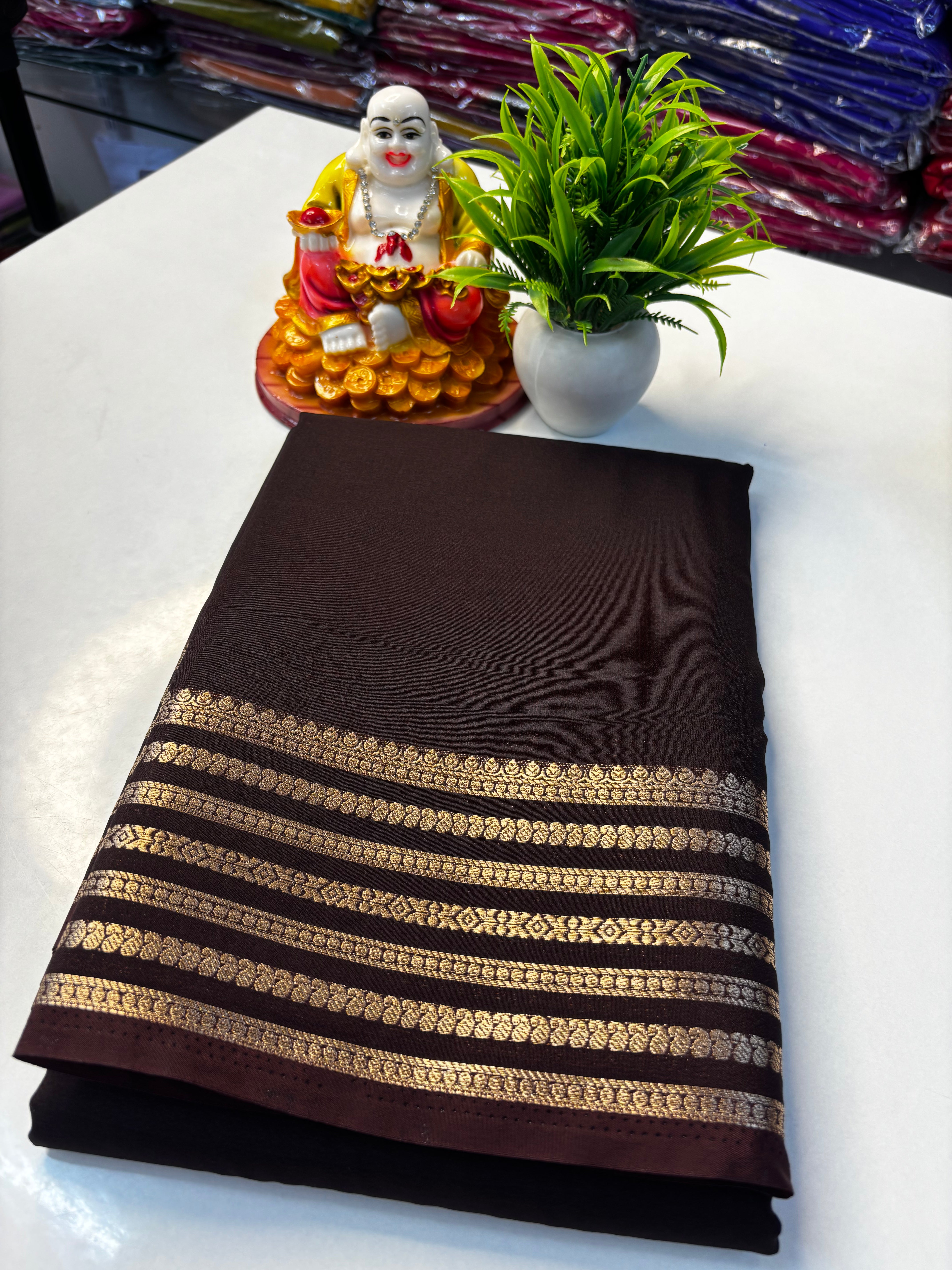 Mysore Crepe Silk Saree with Rich Pallu & Mango Border