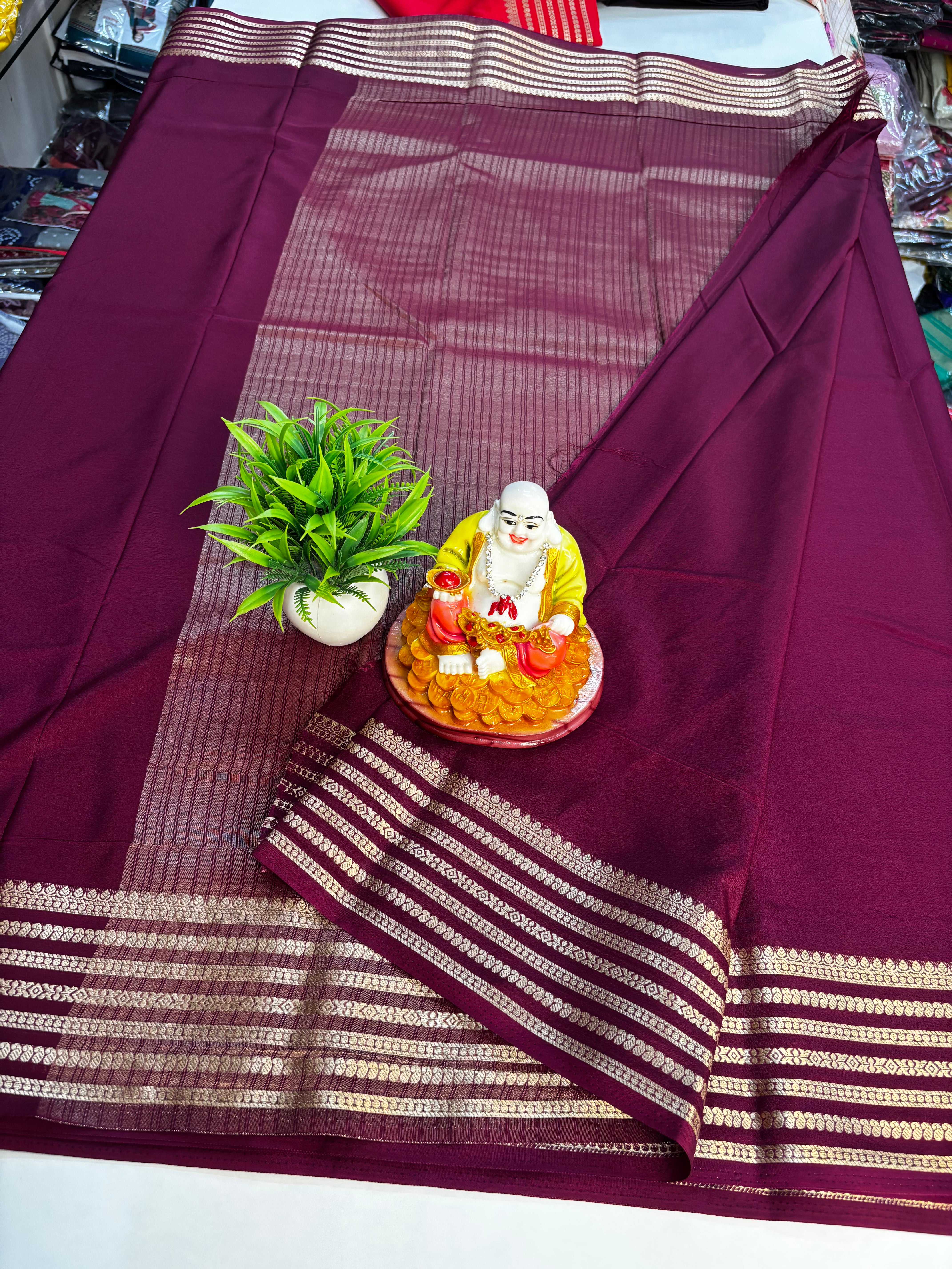 Mysore Crepe Silk Saree with Rich Pallu & Mango Border