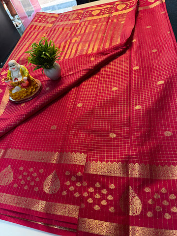 Beautiful Mysore Crepe Silk Saree with Checks, Buttas &amp; Rich Pallu…