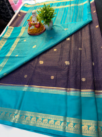 Mysore Crepe Silk Saree with Checks, Buttas & Bentex Border