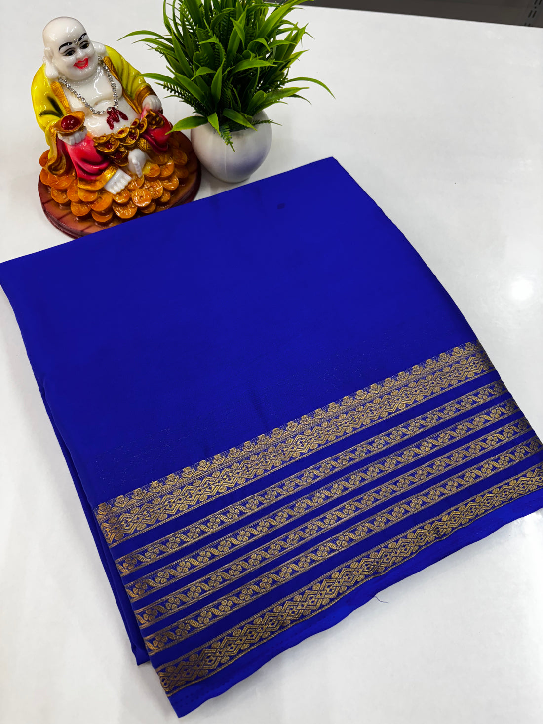 Mysore Crepe Silk Saree with Beautiful Border, Chit Pallu & Self-Colour Blouse – Padmavathi Silks and Sarees