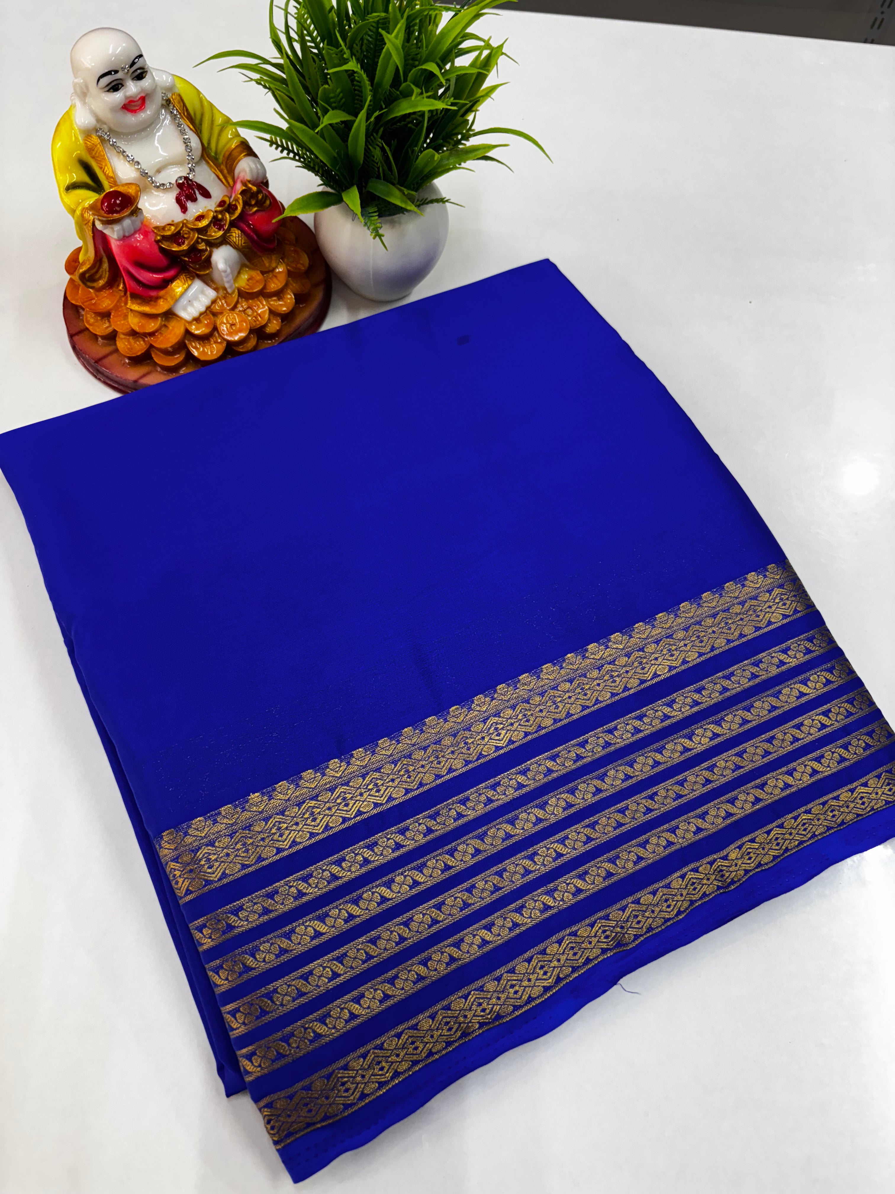 Mysore Crepe Silk Saree with Beautiful Border, Chit Pallu & Self-Colour Blouse – Padmavathi Silks and Sarees