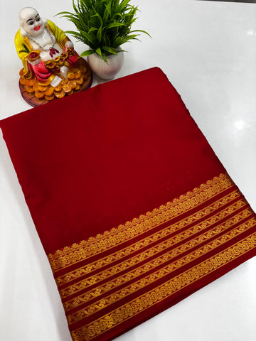 Mysore Crepe Silk Saree with Beautiful Border, Chit Pallu & Self-Colour Blouse – Padmavathi Silks and Sarees