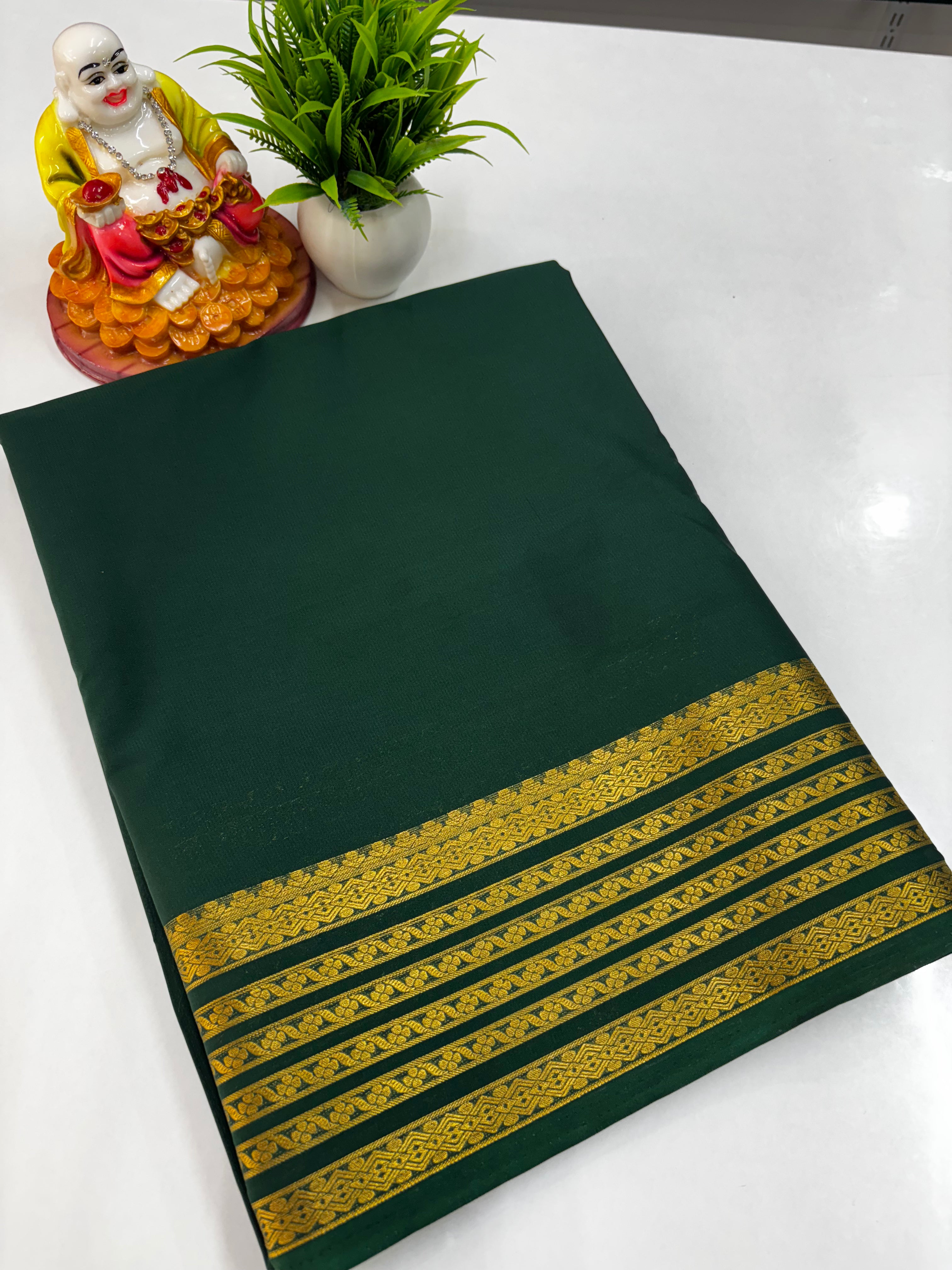 Mysore Crepe Silk Saree with Beautiful Border, Chit Pallu & Self-Colour Blouse – Padmavathi Silks and Sarees