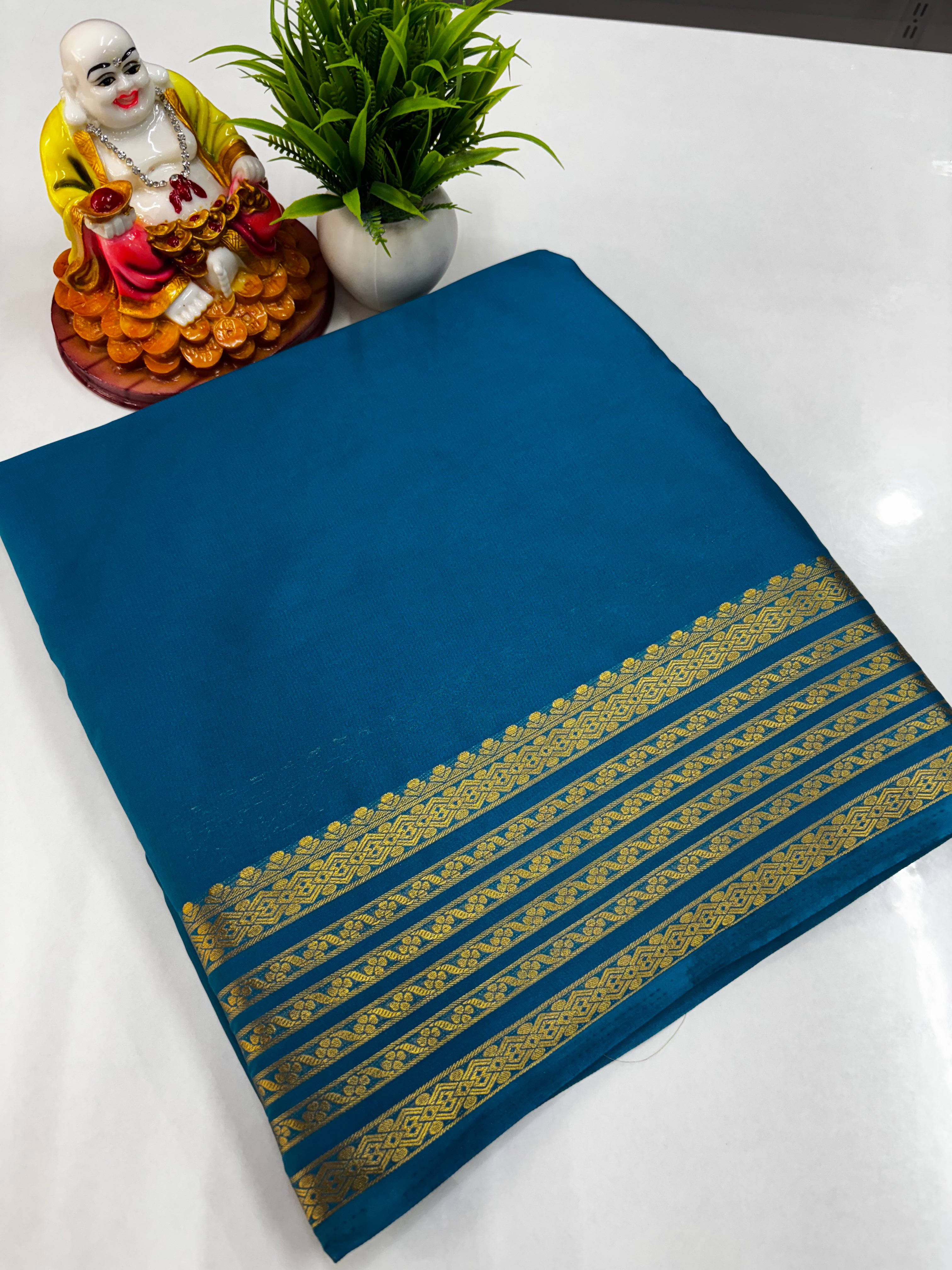 Mysore Crepe Silk Saree with Beautiful Border, Chit Pallu & Self-Colour Blouse – Padmavathi Silks and Sarees