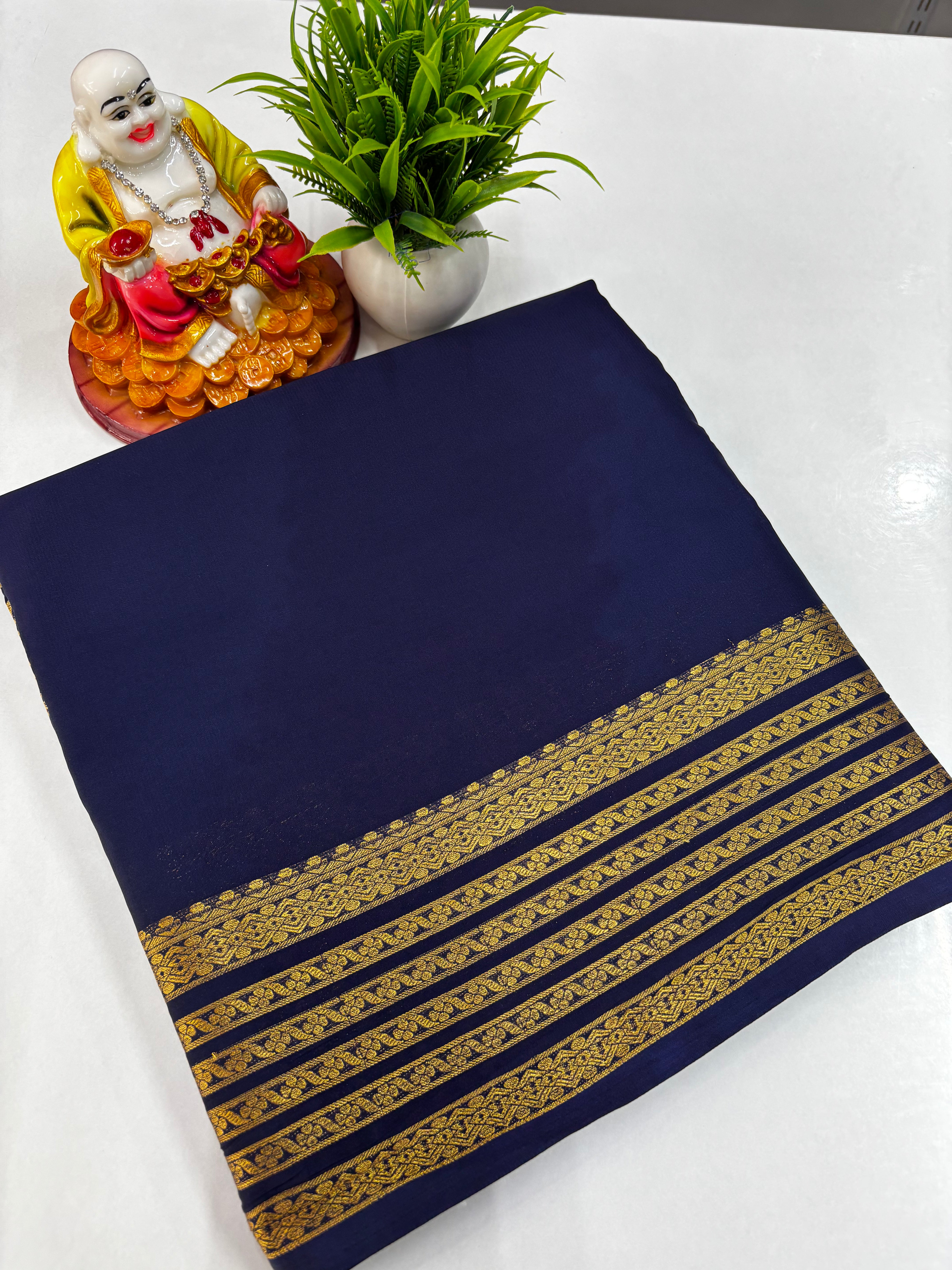 Mysore Crepe Silk Saree with Beautiful Border, Chit Pallu & Self-Colour Blouse – Padmavathi Silks and Sarees