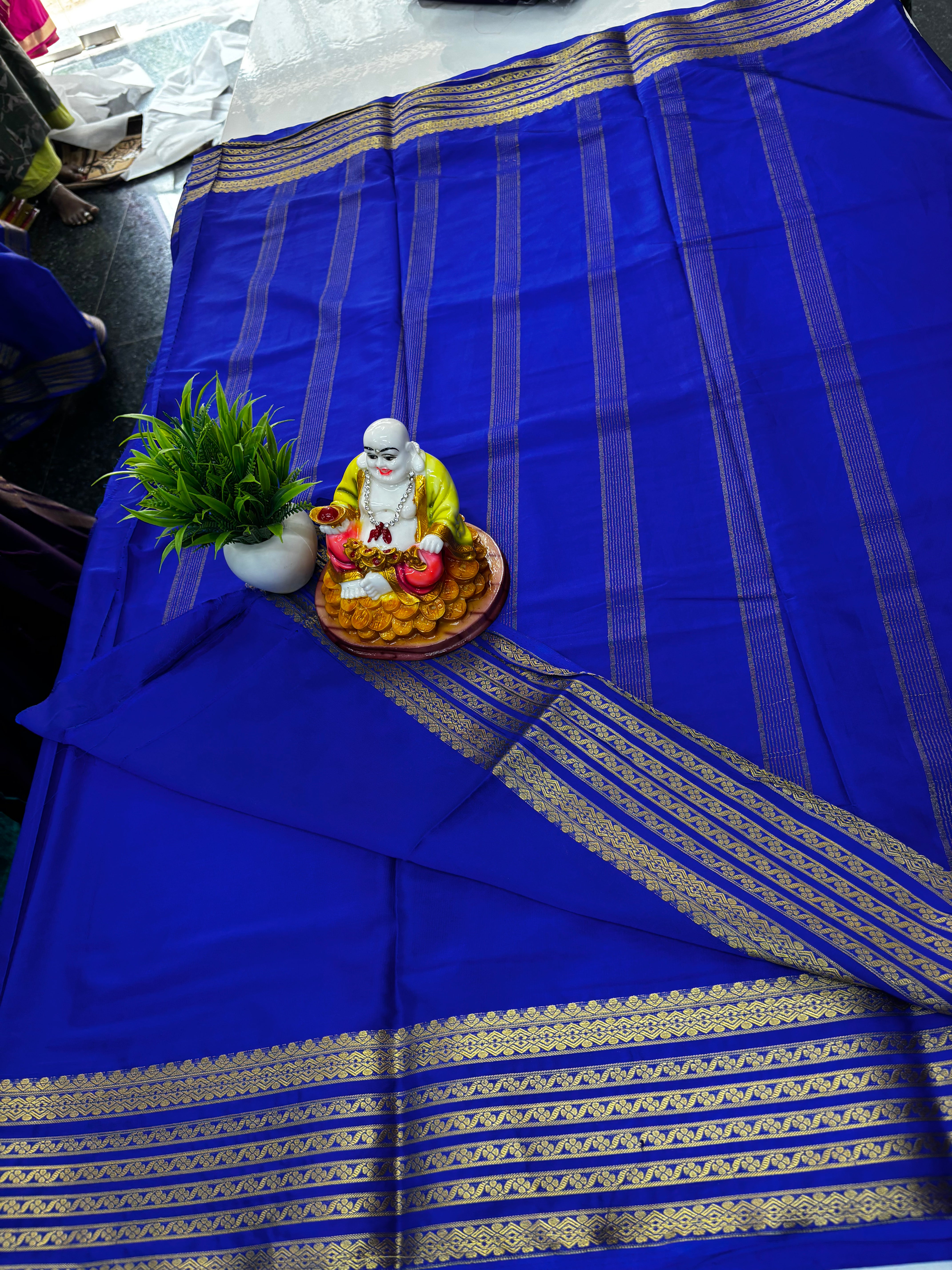 Mysore Crepe Silk Saree with Beautiful Border, Chit Pallu & Self-Colour Blouse – Padmavathi Silks and Sarees