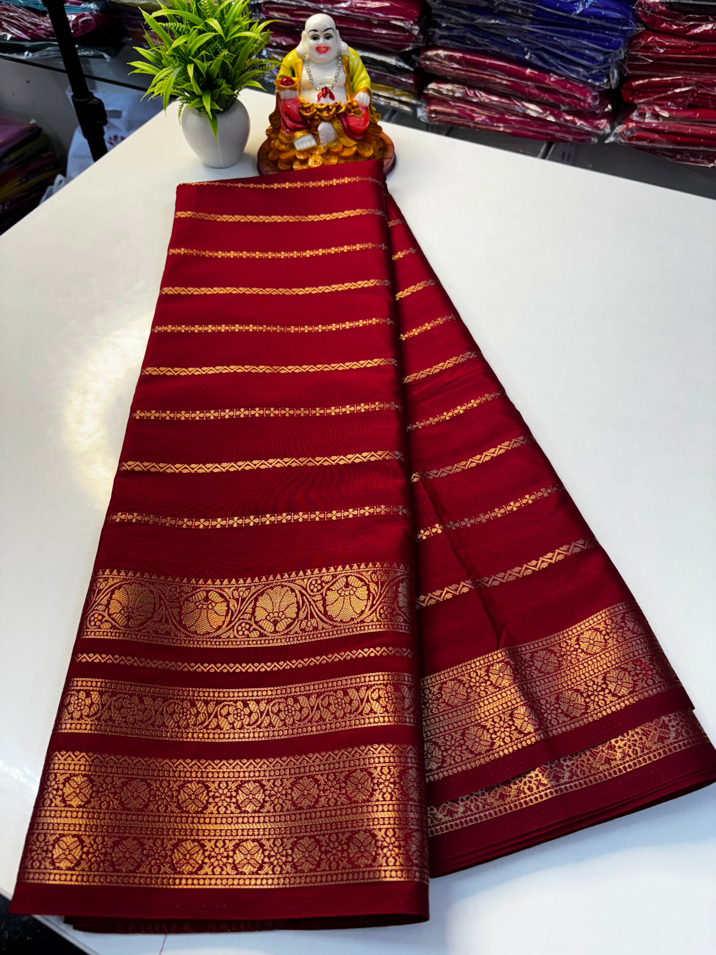 Mysore Crepe Silk Saree with Stripes & Rich Pallu ✨