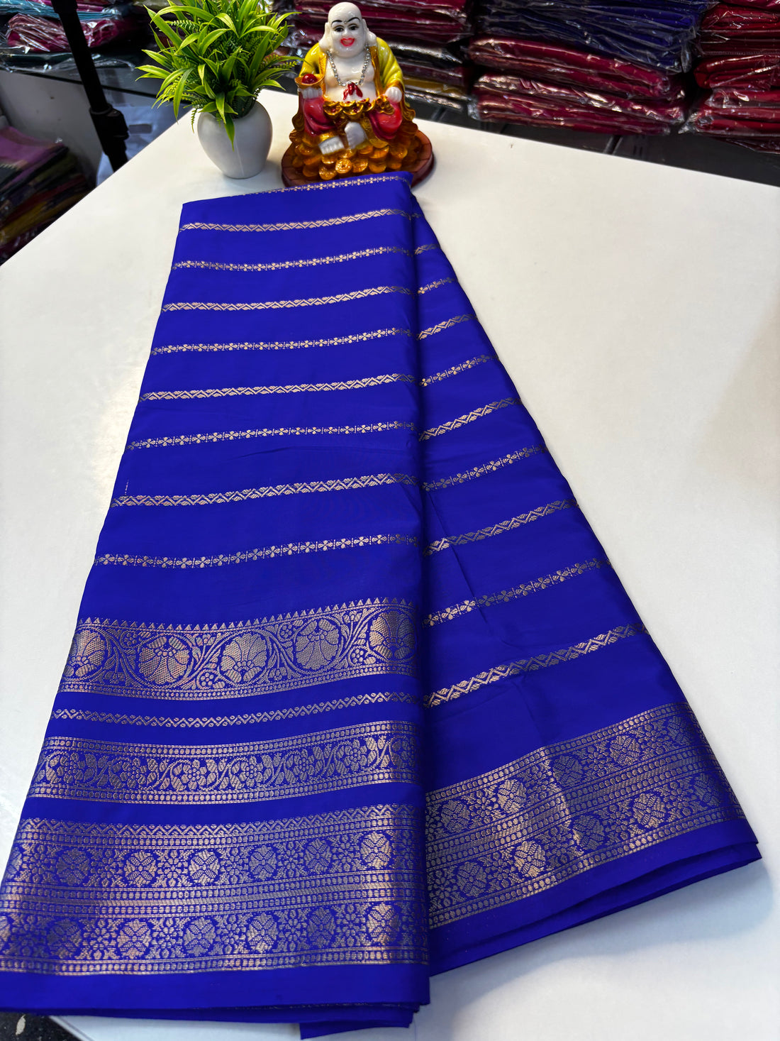 Mysore Crepe Silk Saree with Stripes & Rich Pallu ✨