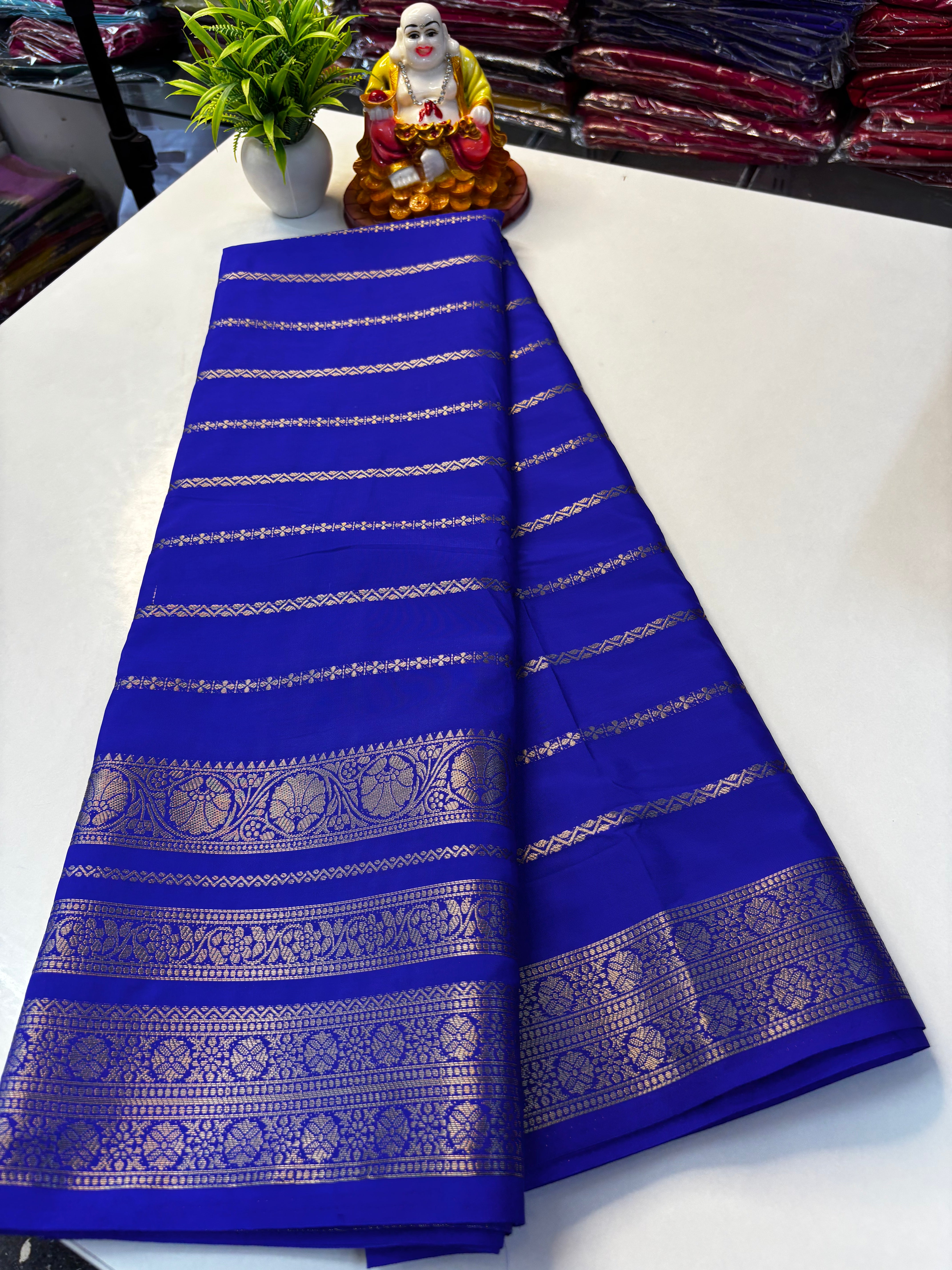 Mysore Crepe Silk Saree with Stripes & Rich Pallu ✨