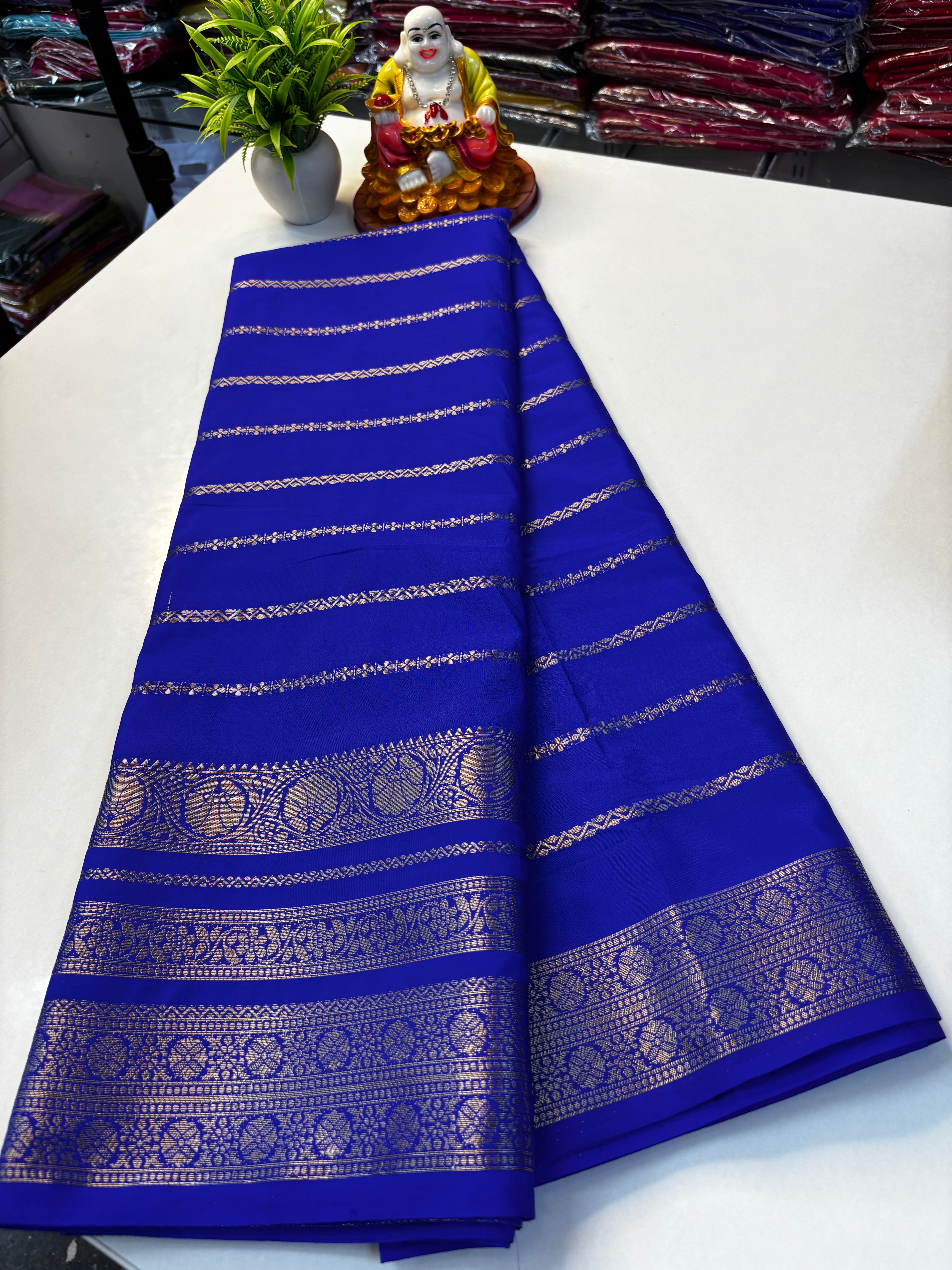 Mysore Crepe Silk Saree with Stripes & Rich Pallu ✨