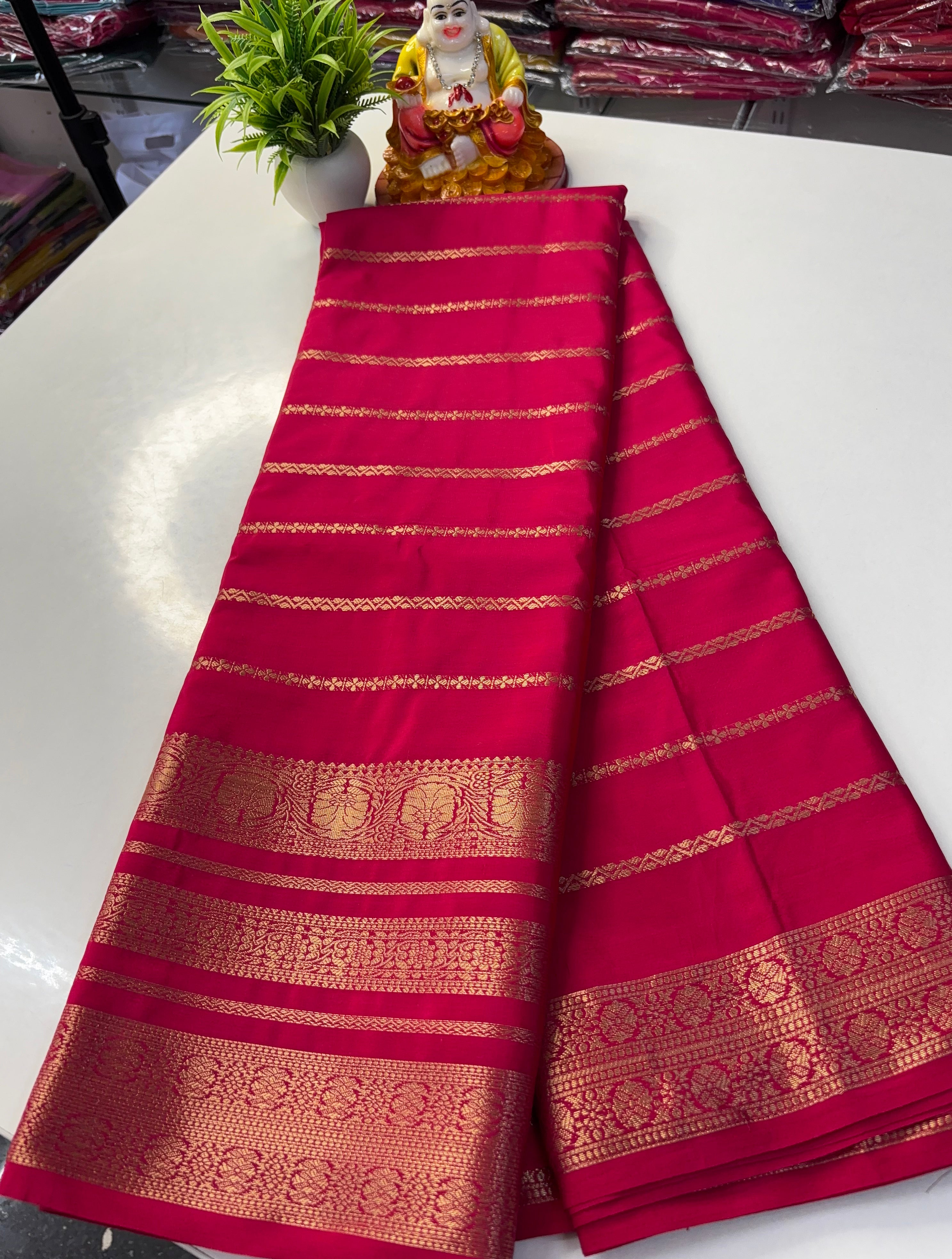 Mysore Crepe Silk Saree with Stripes & Rich Pallu ✨
