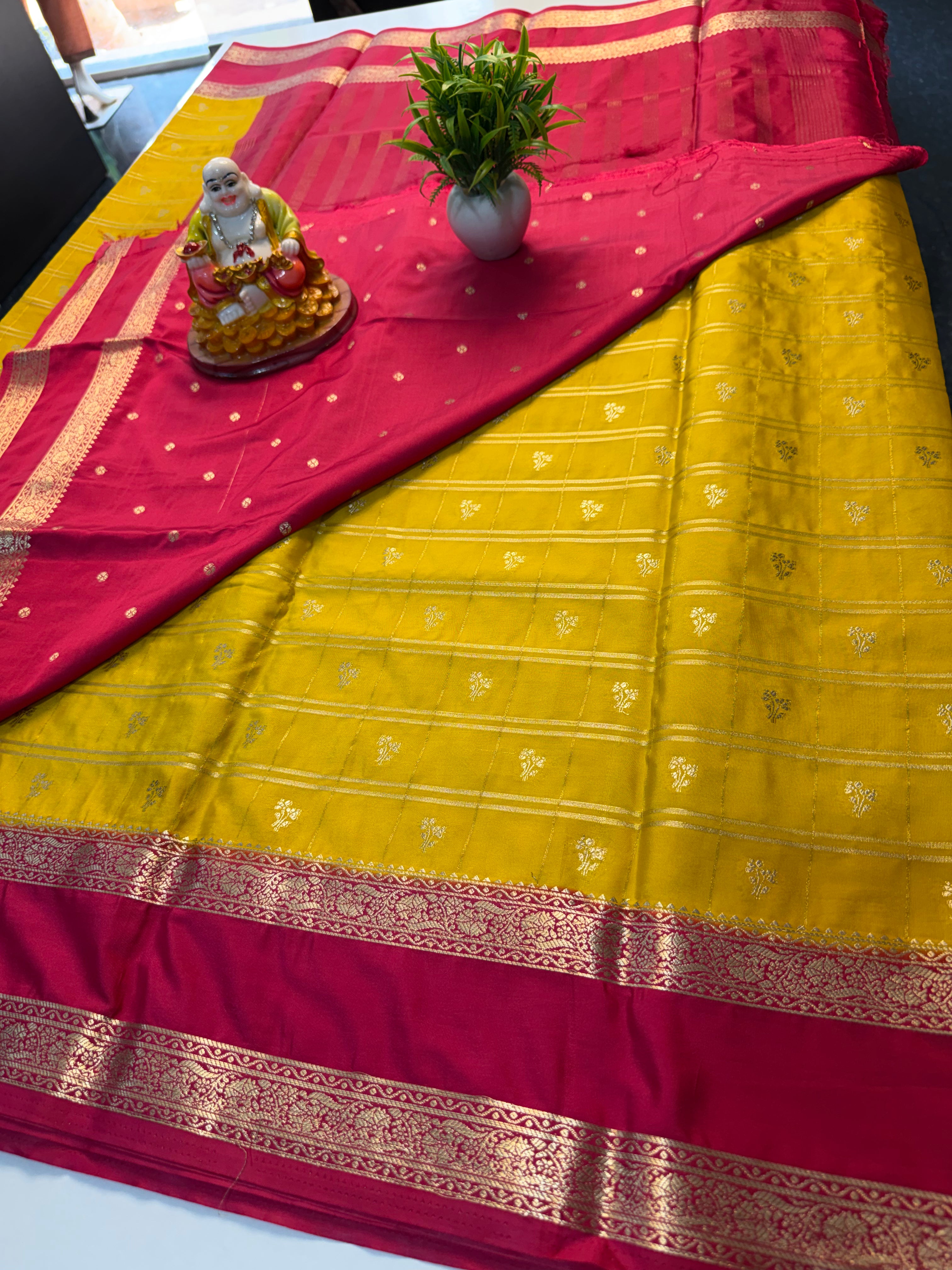 Premium Mysore Crepe Silk Saree with Checks & Butta Blouse…