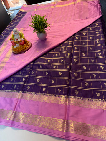 Premium Mysore Crepe Silk Saree with Checks & Butta Blouse…
