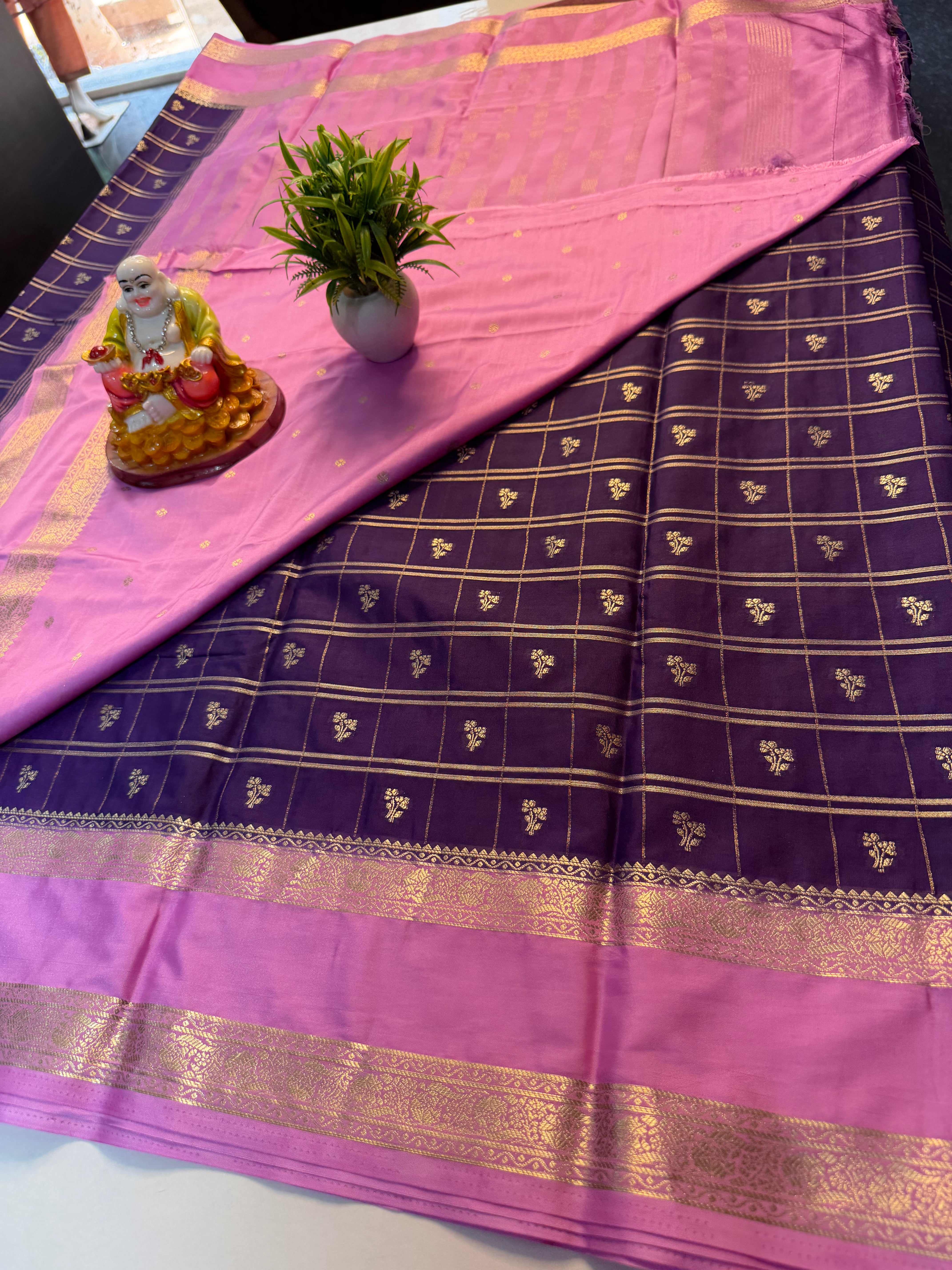 Premium Mysore Crepe Silk Saree with Checks & Butta Blouse…