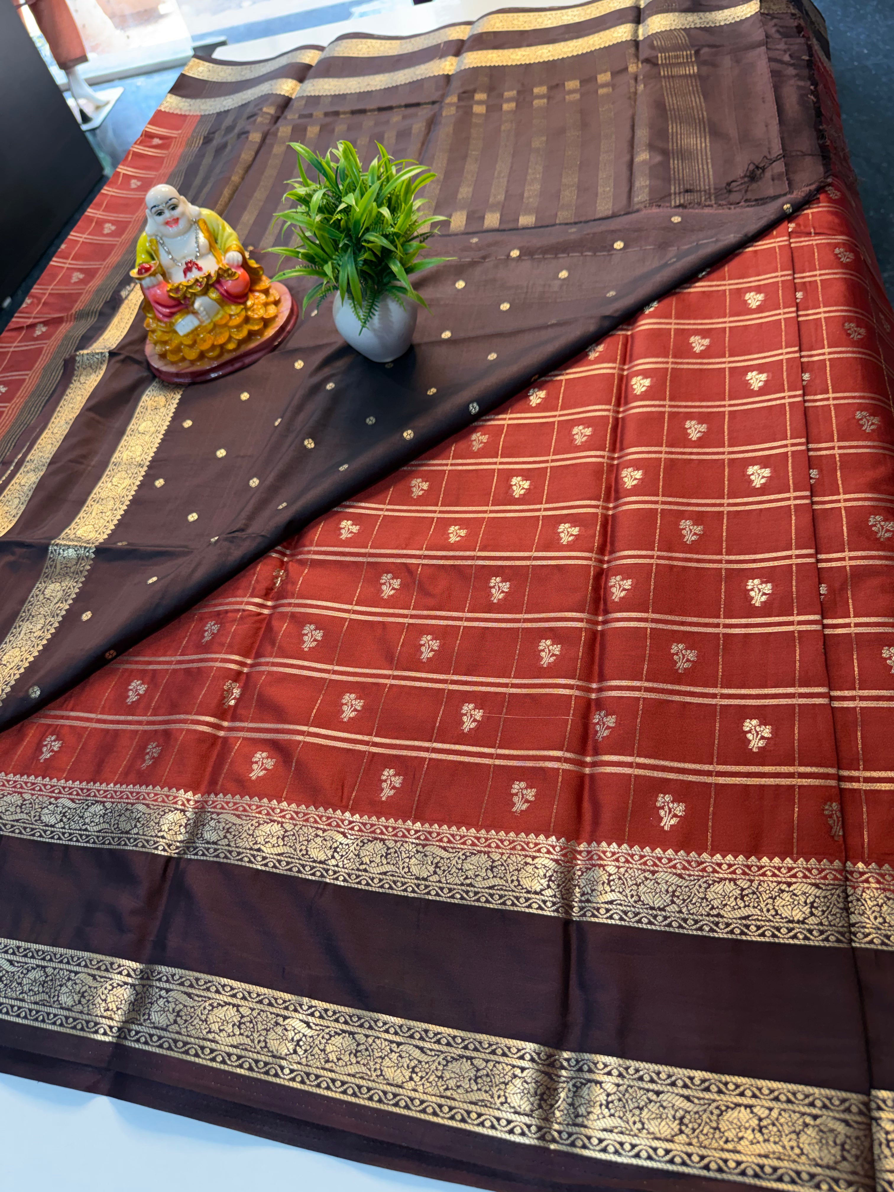 Premium Mysore Crepe Silk Saree with Checks & Butta Blouse…