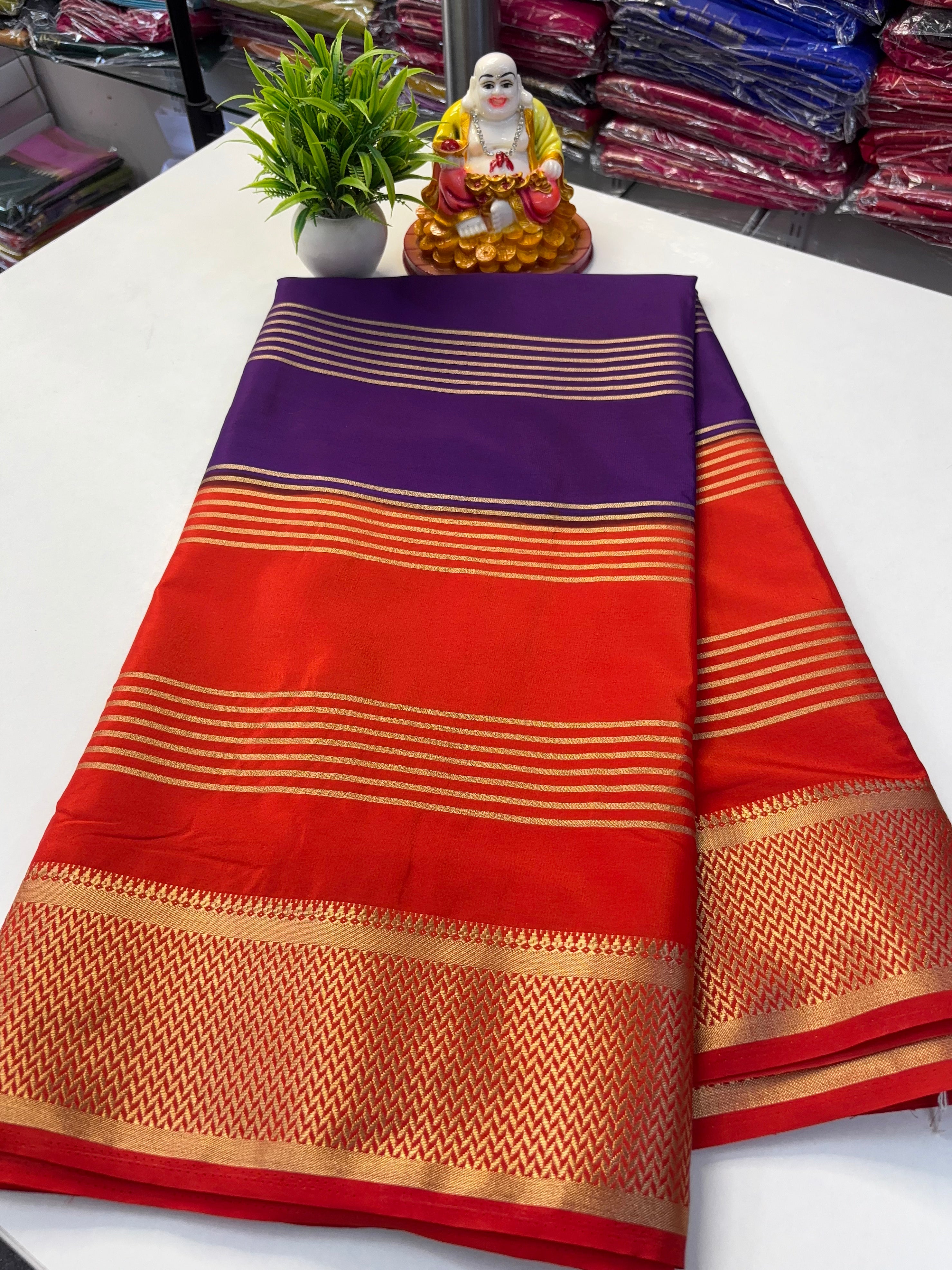 beautiful mysore crape silk saree with rich pallu with stripes need shopify made from padmavathi silks and sarees