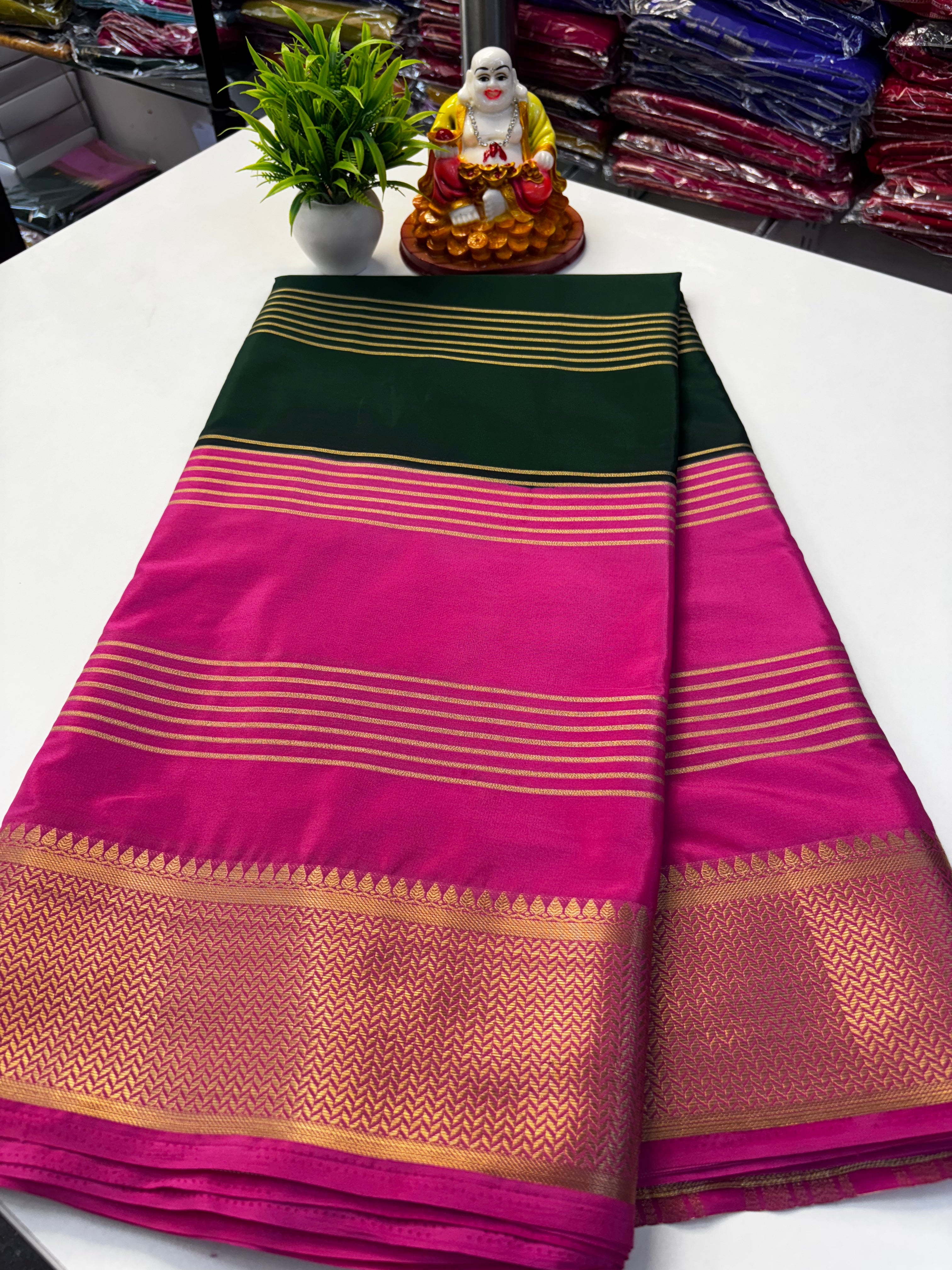 beautiful mysore crape silk saree with rich pallu with stripes need shopify made from padmavathi silks and sarees
