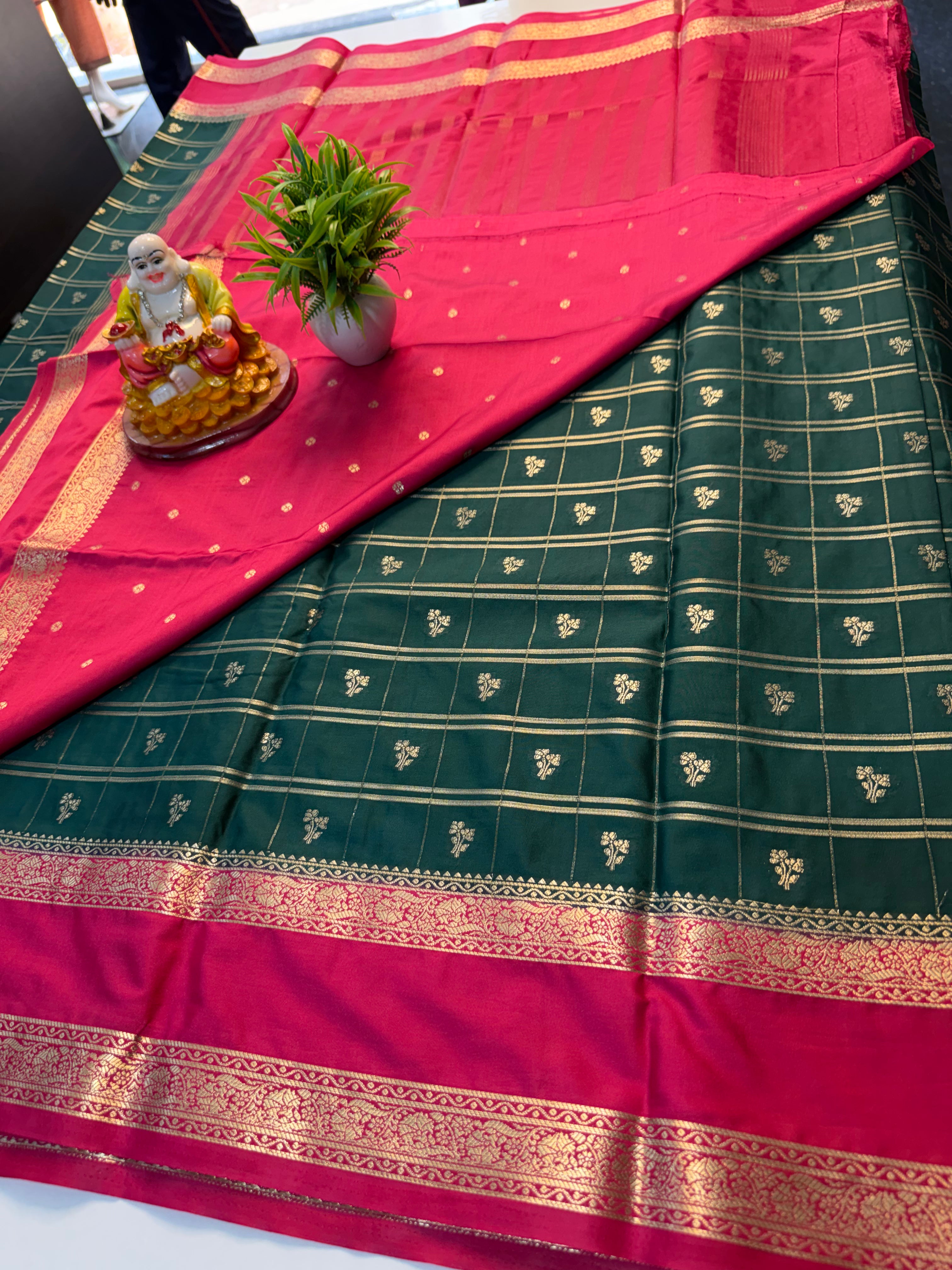 Premium Mysore Crepe Silk Saree with Checks & Butta Blouse…