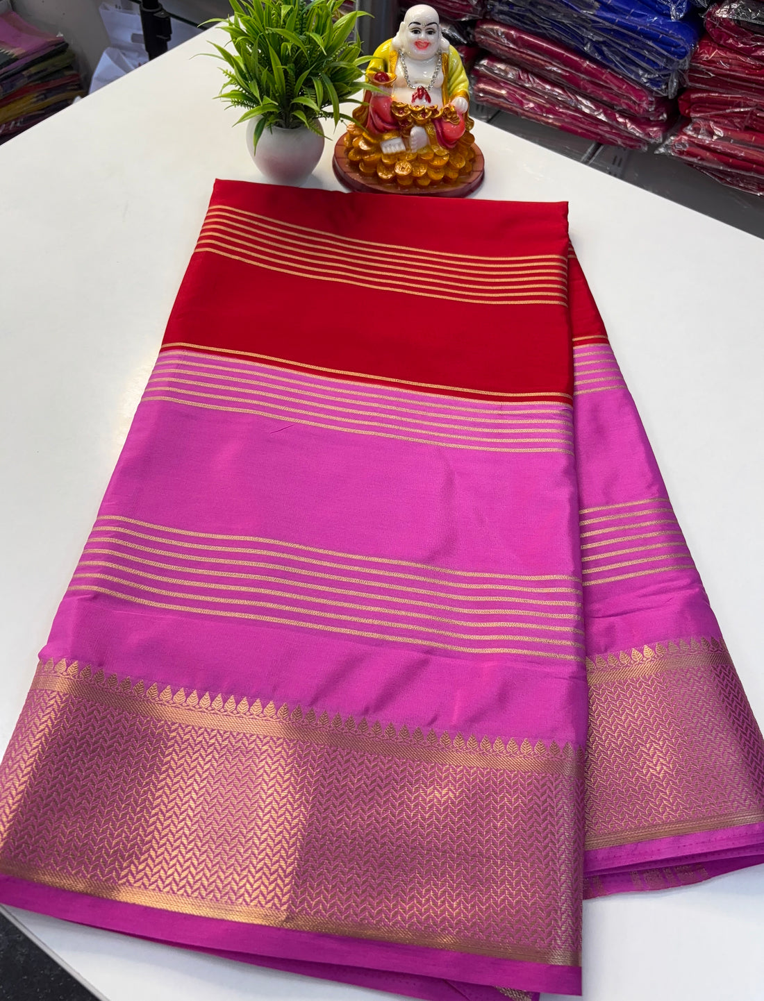 beautiful mysore crape silk saree with rich pallu with stripes need shopify made from padmavathi silks and sarees