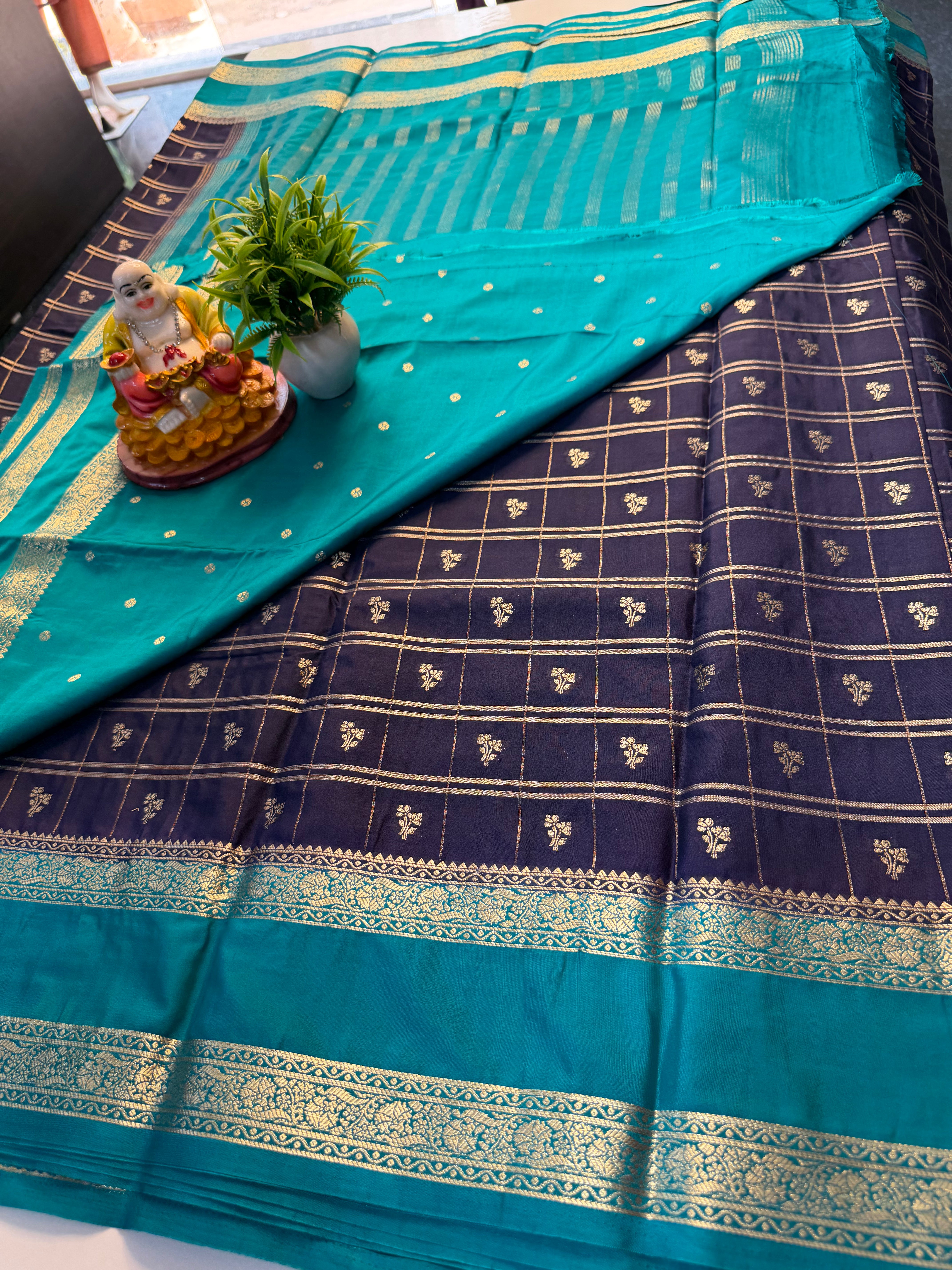 Premium Mysore Crepe Silk Saree with Checks & Butta Blouse…